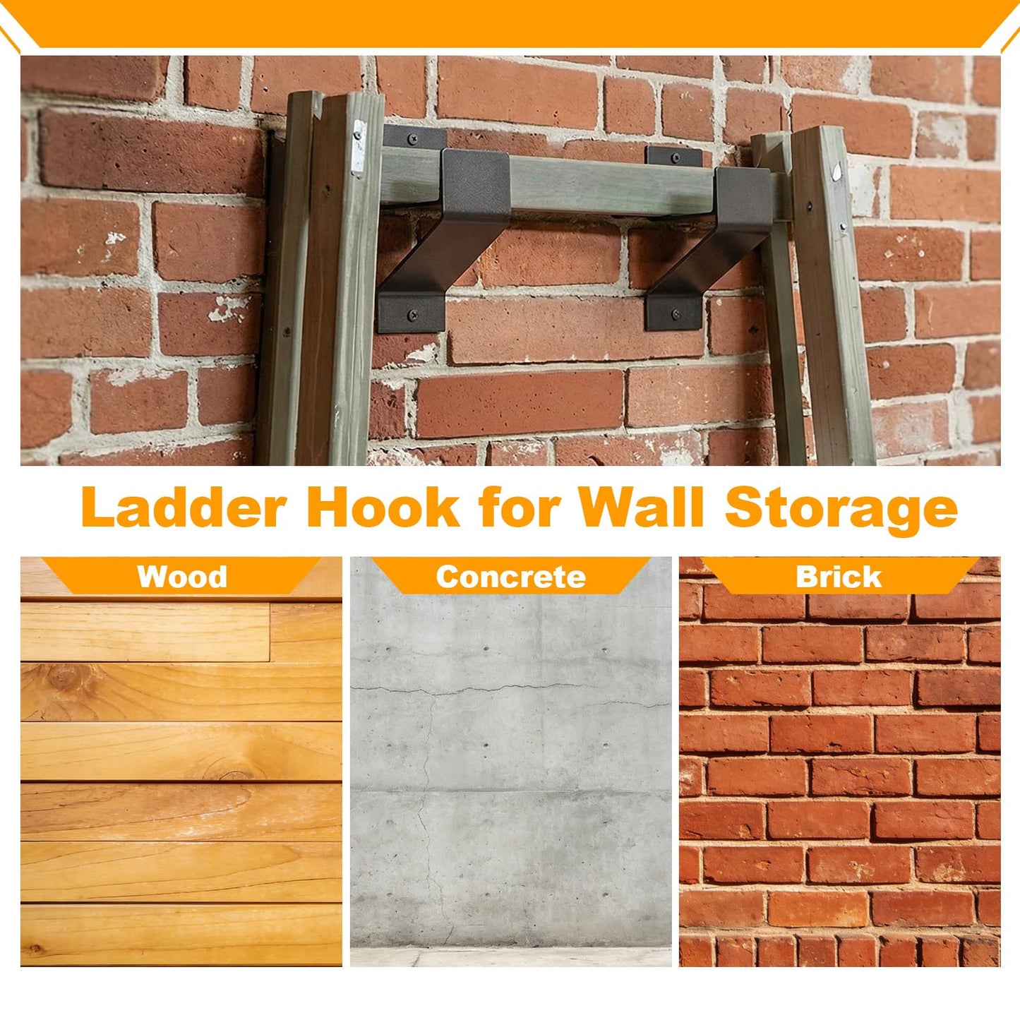 Beeveer 4 Pack Ladder Hooks for Garage Wall Heavy Duty Steel Ladder Brackets with Mounting Hardware, Heavy Duty Utility Hanger for Step, Wheelbarrow & Garden Tools Storage, 50 Lbs Capacity