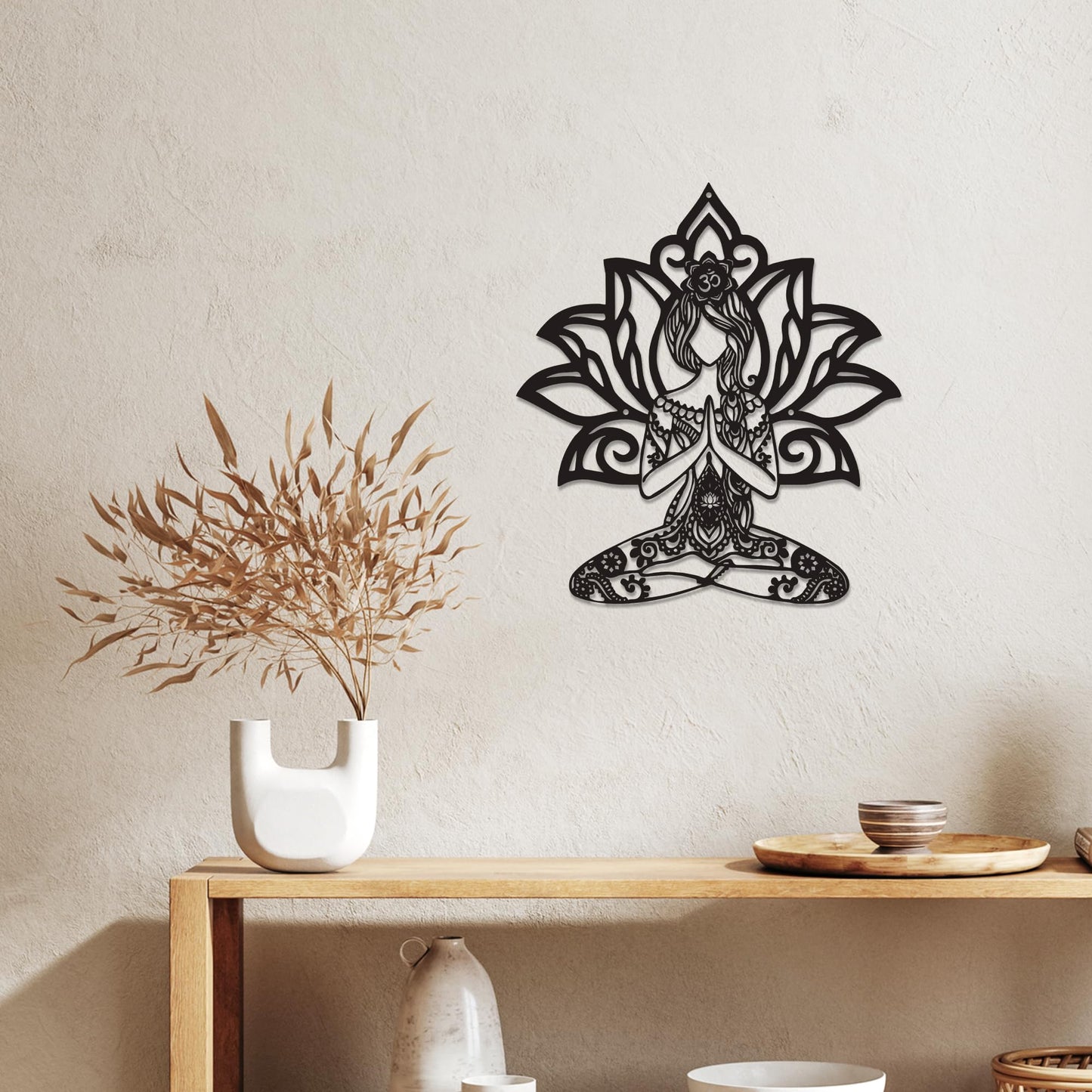 Rajukit Zen Wall Art–Meditating Girl & Lotus Metal Wall Decor–Serene Meditation & Yoga Room Decor for Mindful Spaces