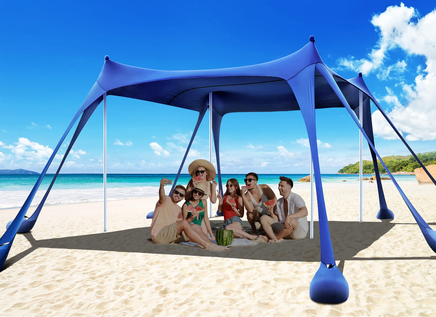 Osoeri Beach Tent, Camping Sun Shelter UPF50+ with 8 Sandbags, Sand Shovels, Ground Pegs & Stability Poles, Outdoor Shade Beach Canopy for Camping Trips, Fishing, Backyard Fun or Picnics