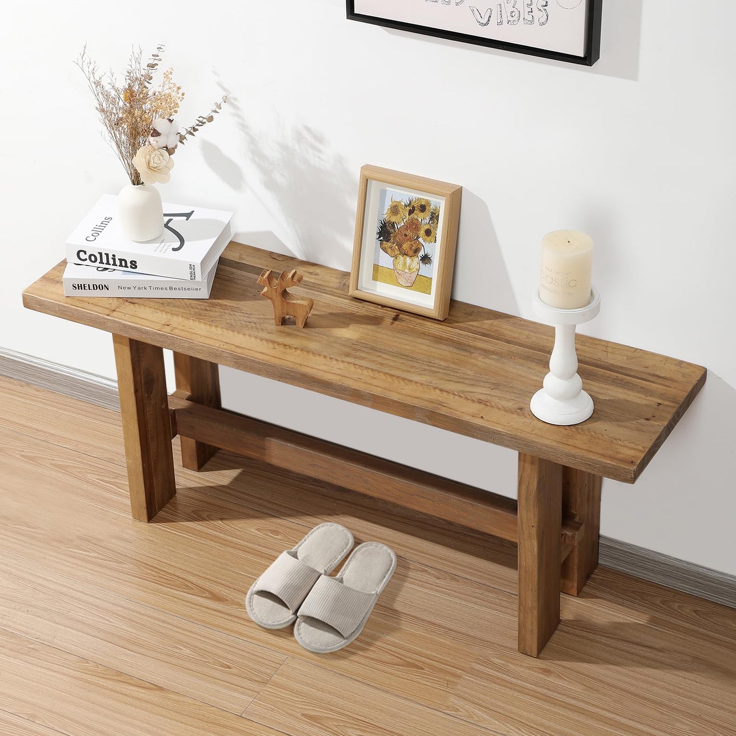 HOKYHOKY Reclaimed Solid Wood Bench, 43.3" Farmhouse Entryway Bench for Hallway, Kitchen, Dining, Bedroom, Narrow Indoor Bench with Rustic Charm