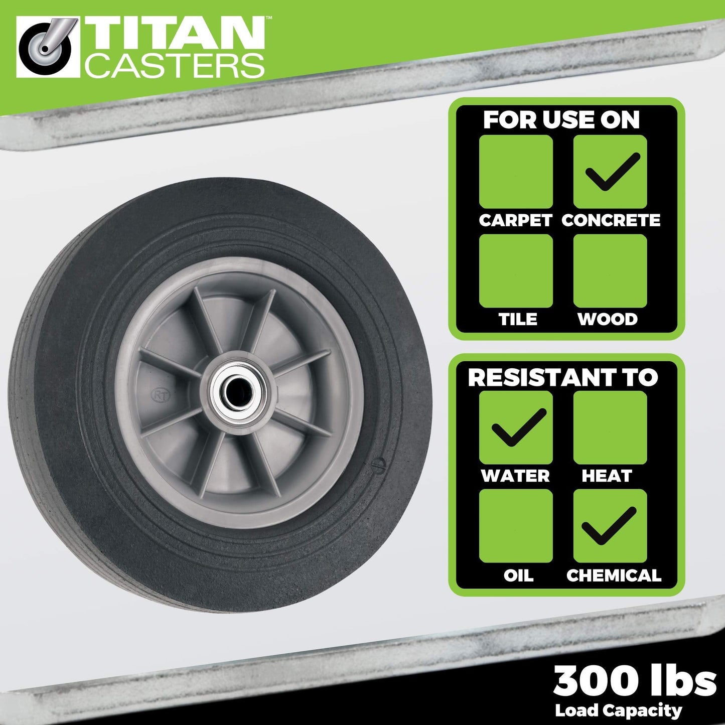 Flat Proof Replacement Wheel - 10-Inch - 300 lb. Load Capacity - For use on Wagons, Carts, & Many Other Products