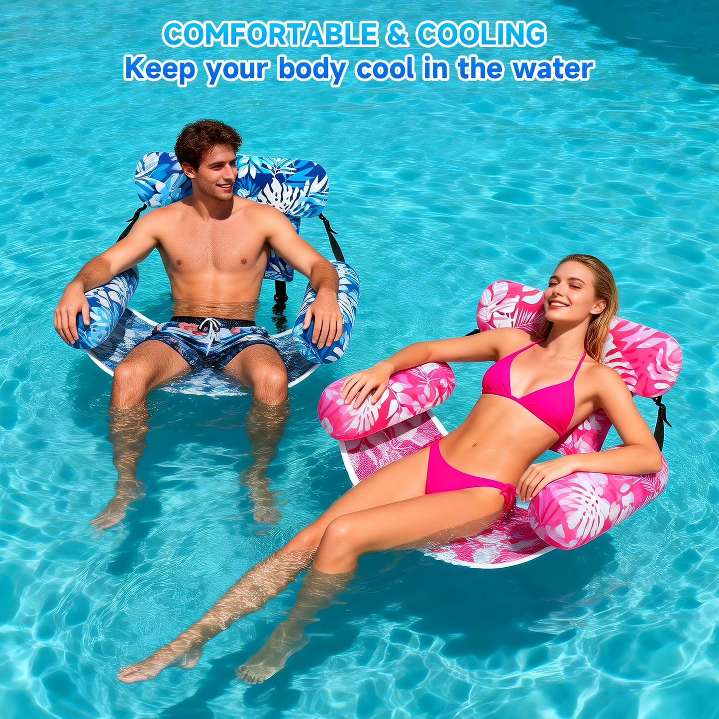 Nyrveua 3 Pack Pool Floats Adult, Adjustable Heavy Duty Inflatable Pool Floats Chair, Portable Pool Float Lounger for Adults & Kids, Pool Floaties Noodles for Summer Pool Beach Lake Party Relaxing Fun