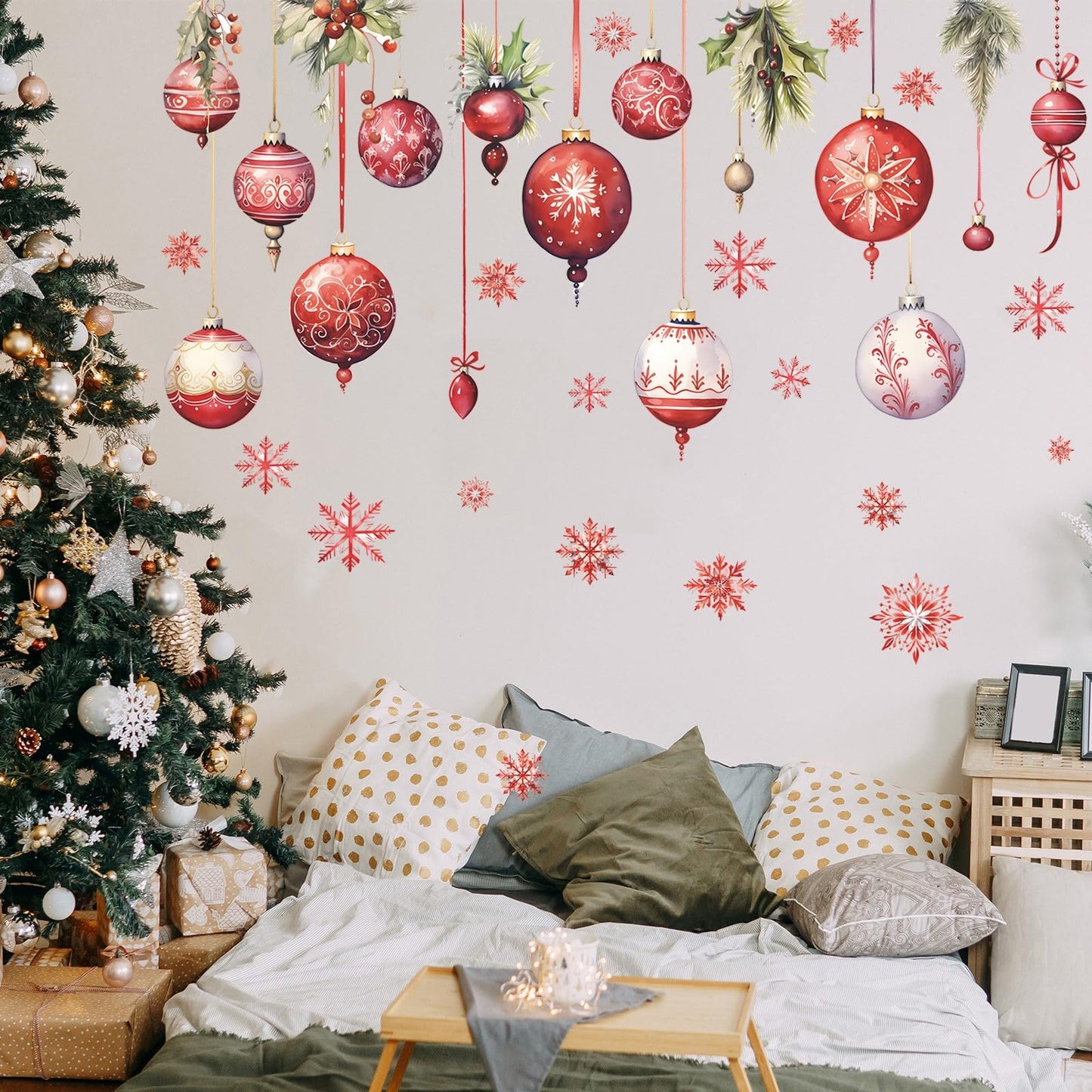 Merry Christmas Wall Decals Pine Cone Snowflake Wall Stickers Christmas Winter Home Wall Art Decor for Kids Room Classroom Office Bedroom Living Room Kitchen Playroom Decor (Snowflake)