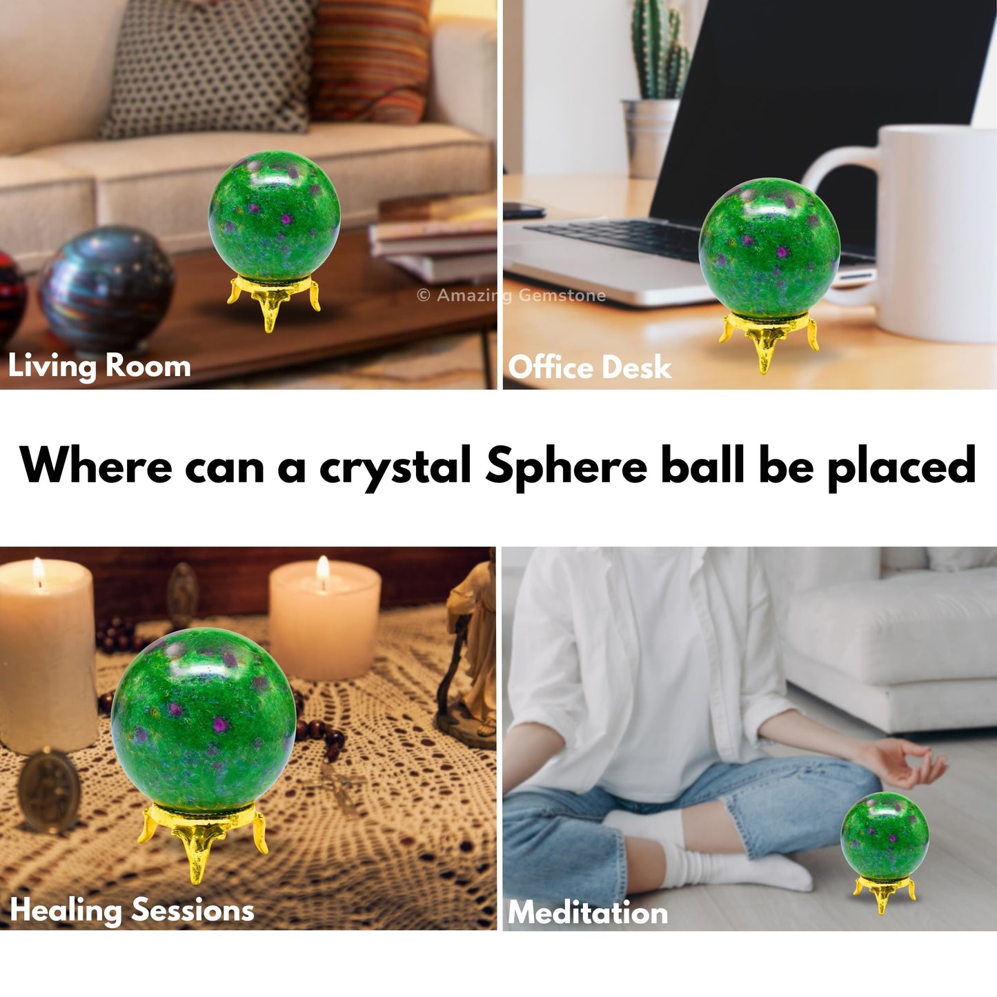 Amazing Gemstone Ruby Zoisite Crystal Ball with Stand - 2 Inches Crystal Sphere Meditation Balls for Witchcraft and Decorative Balls