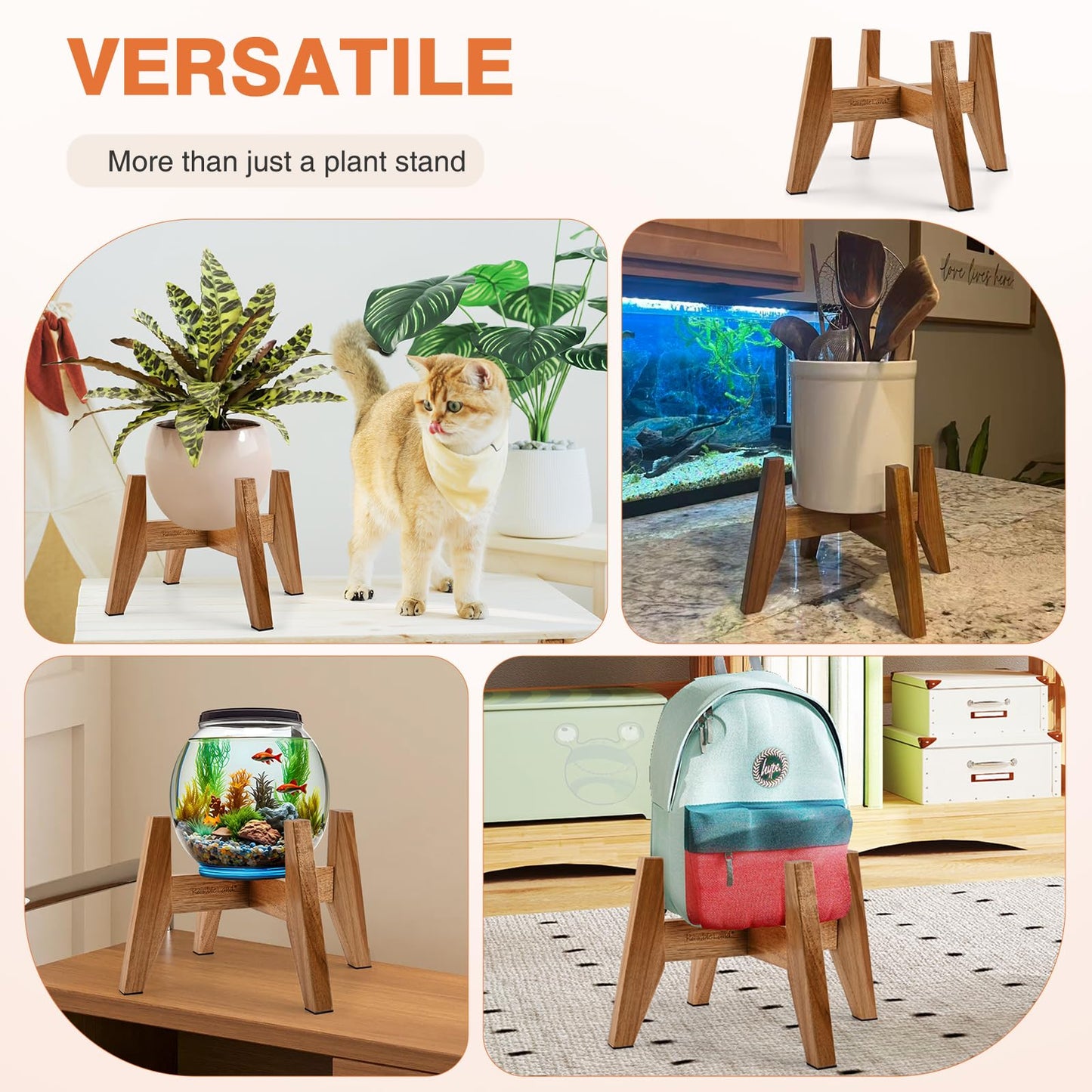 RAINBLELAND Wood Plant Stand Indoor (Set of 2) – 7 Inch Acacia Wood Plant Holder Stand for Pots, Small Mid Century Modern Planter Stand, 6 Inch Height Elevated Wooden Plant Stand (Stand Only)