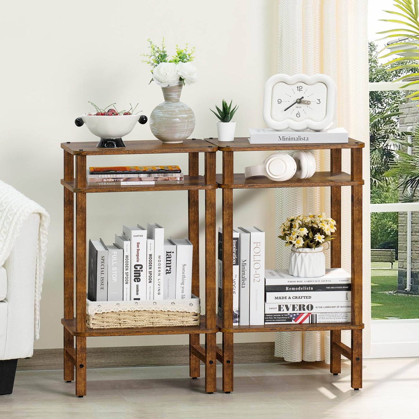 YUFAM Side Table End Table Tall Night Stand 3-Tier for Living Room Bedroom Bathroom Office Furniture Brown