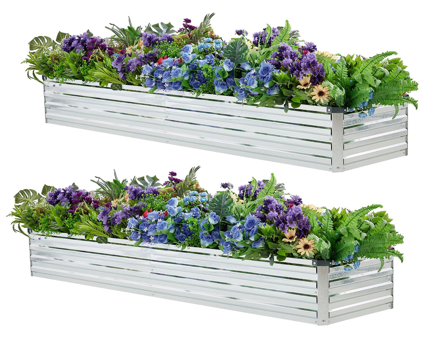 Meberam 2 Pack 8x2x1FT Galvanized Raised Garden Beds Kit Outdoor Metal Gardening Planter Box for Vegetable Elevated Flower Herbs,Silver