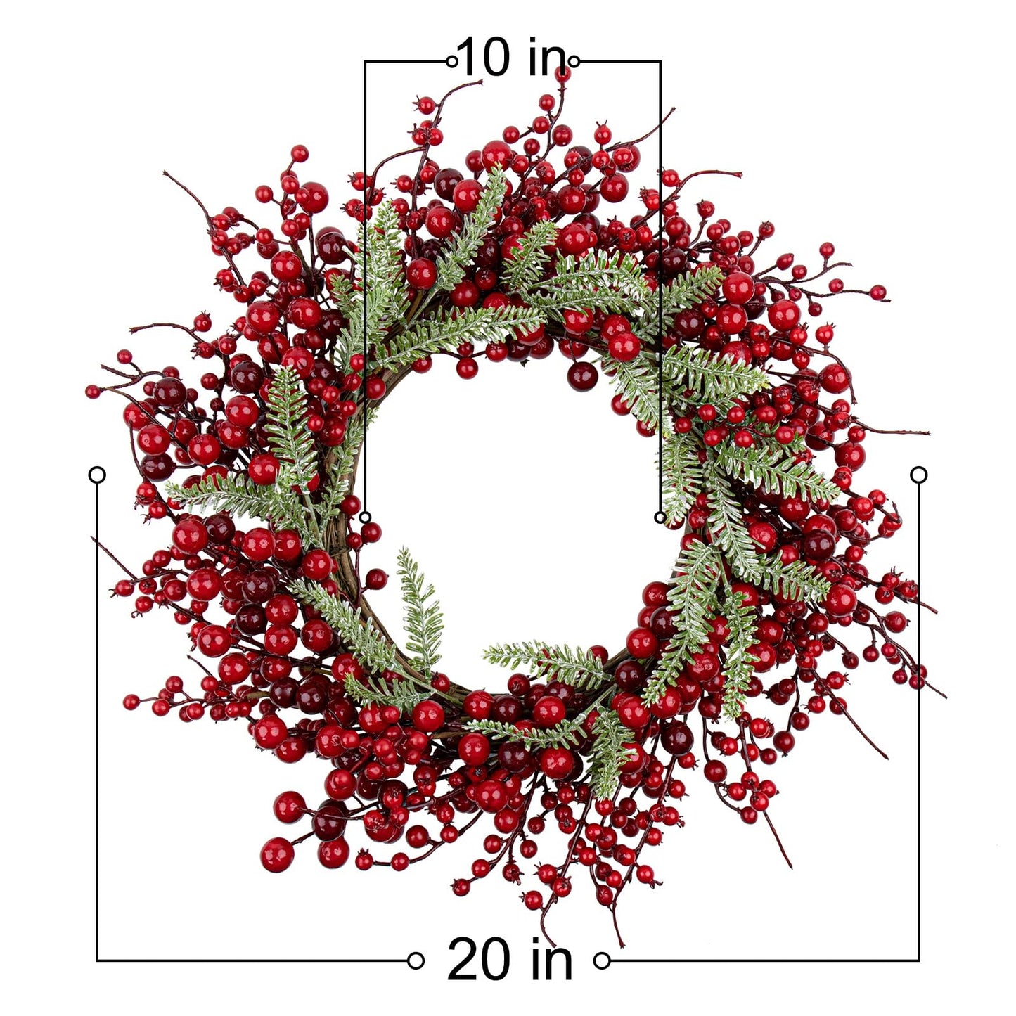 Yawwind 20 Inches Red Christmas Wreaths Farmhouse Christmas Wreaths for Front Door Classic Red Berry Wreath Winter Holiday Wreath with Fir Pine Needle for Doors Window Indoors Porches Outside