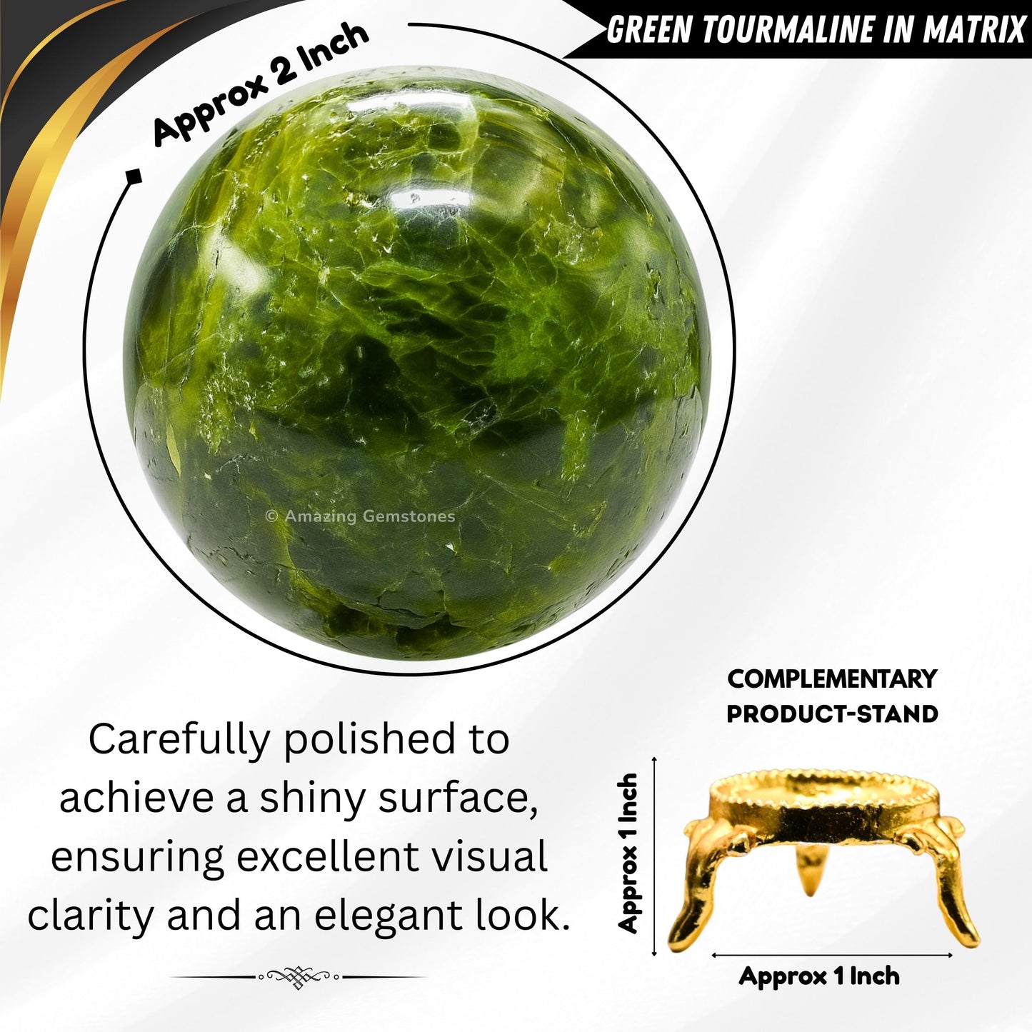 Amazing Gemstone Green Tourmaline in Matrix Crystal Ball with Stand - 2 Inches Crystal Sphere Meditation Balls for Witchcraft and Decorative Balls