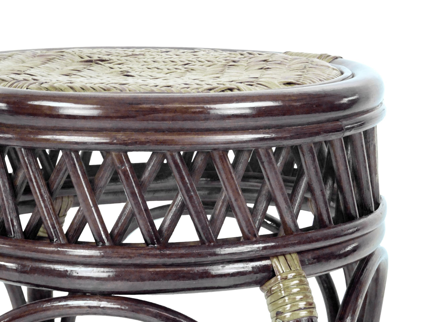 Ginger Handmade Rattan Wicker Stool Fully Assembled Dark Brown