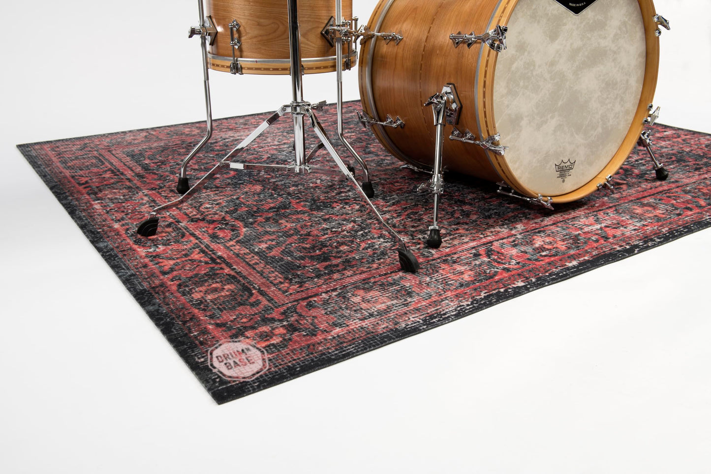 DRUMnBASE Vintage Persian Style Stage Rug, Non Slip Waterproof Rug for Stage or Studio Use to Reduce Vibrations, Black Red, 5.34 FT x 4.65 FT