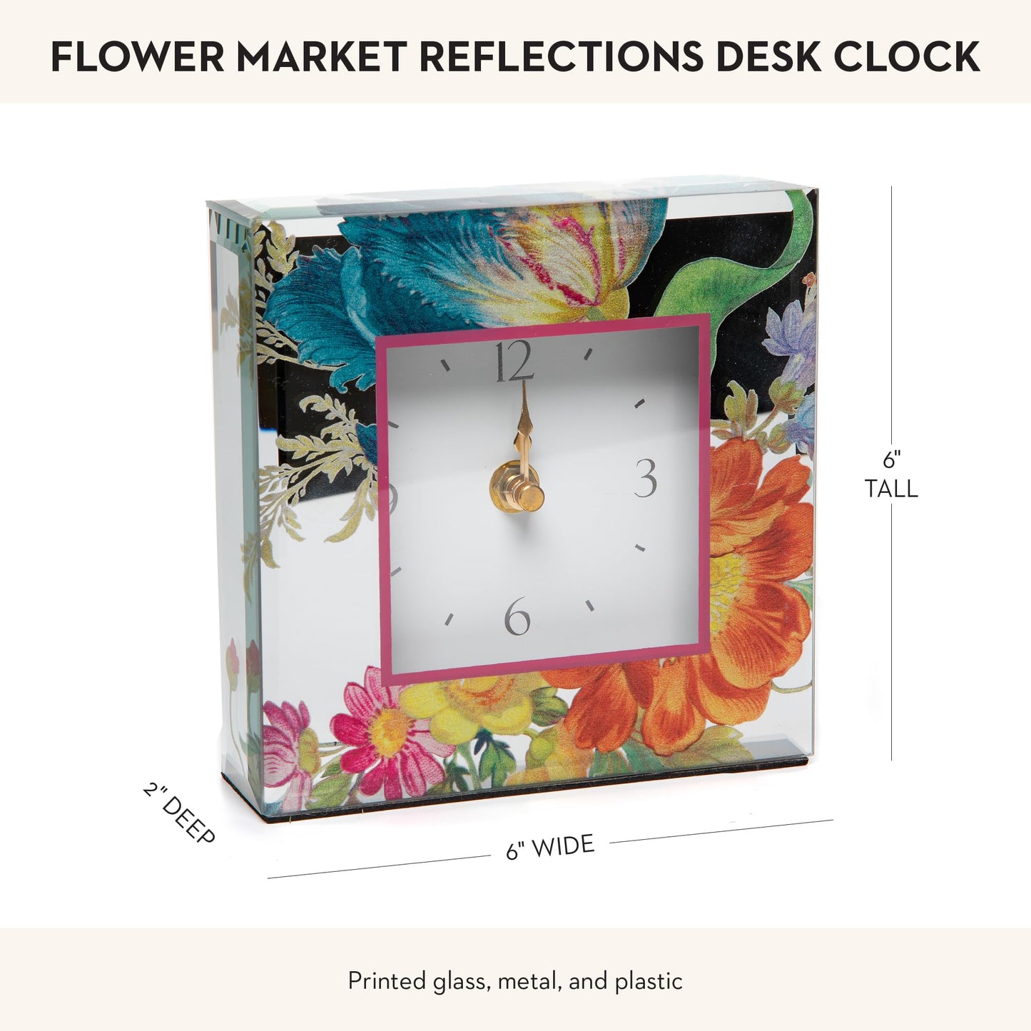 MACKENZIE-CHILDS Desk Clock, Decorative Clock for Kitchen and Living Room, Flower Market Reflections