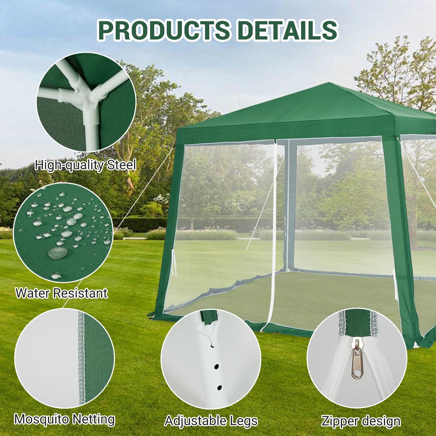 10x10 Pop Up Screen Tent Canopy with Mesh Netting Walls, Easy Setup Waterproof Outdoor Gazebo for Camping, Picnics, Backyard, Deck & Parties