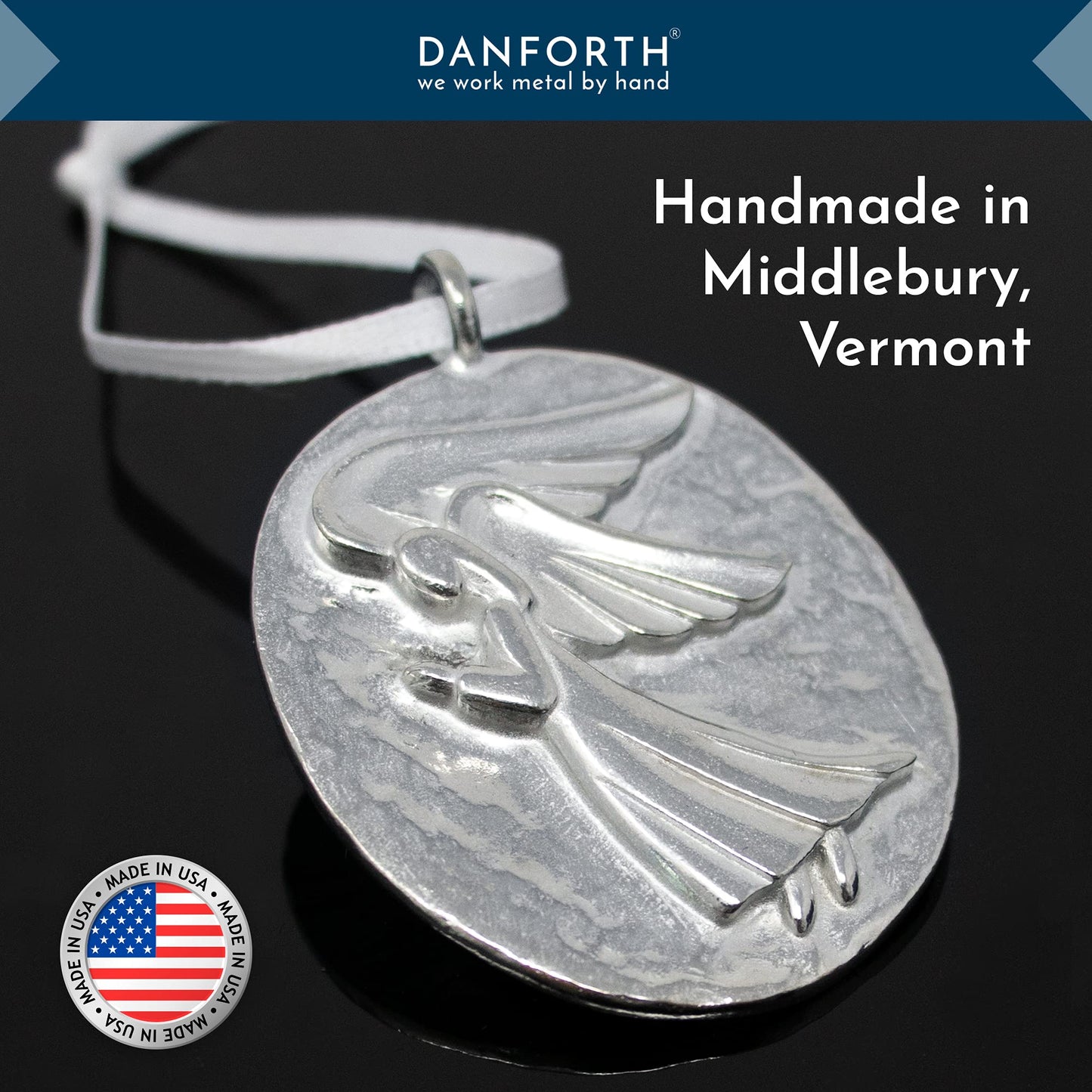 DANFORTH - Guardian Angel Ornament, Pewter Christmas Tree Decoration, 1 3/4" Tall by 1 1/2" Wide, Made in USA