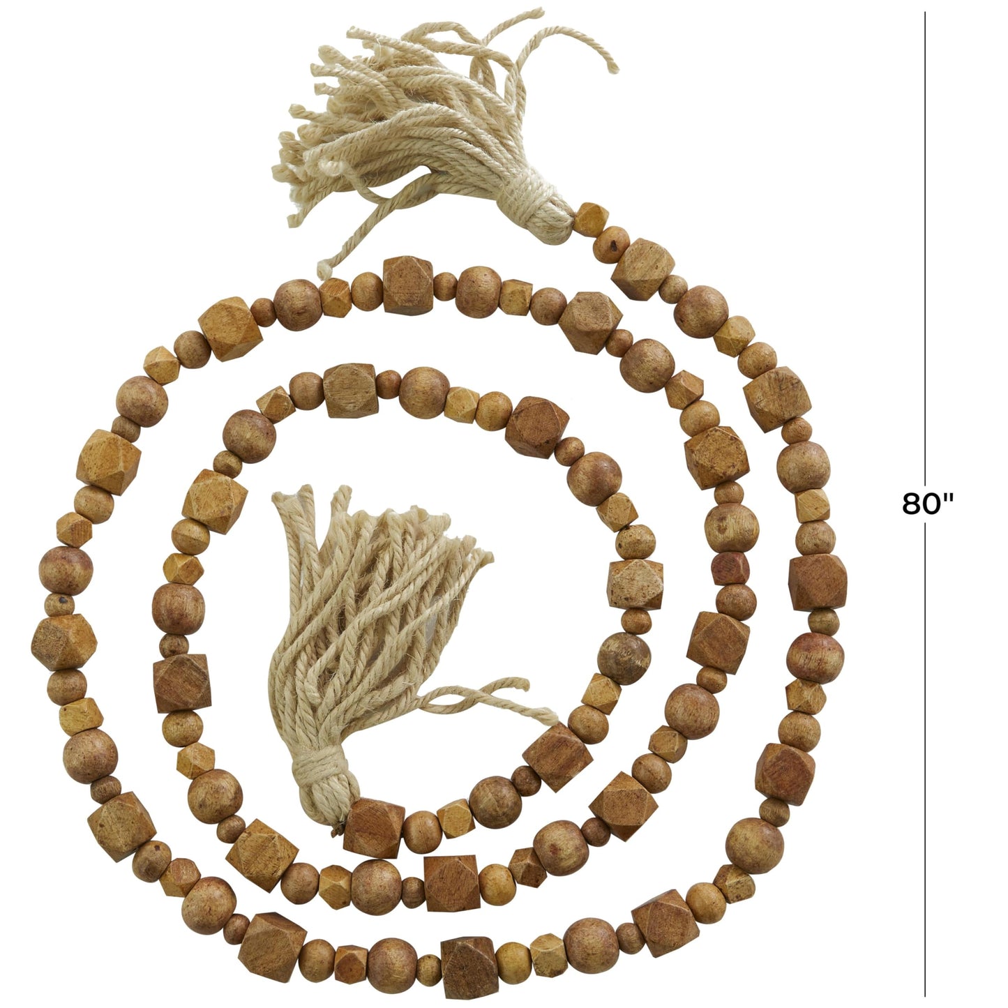 Deco 79 Mango Wood Handmade Hexagon Carved Geometric Long Garland with Tassel, 80" x 1" x 1", Brown