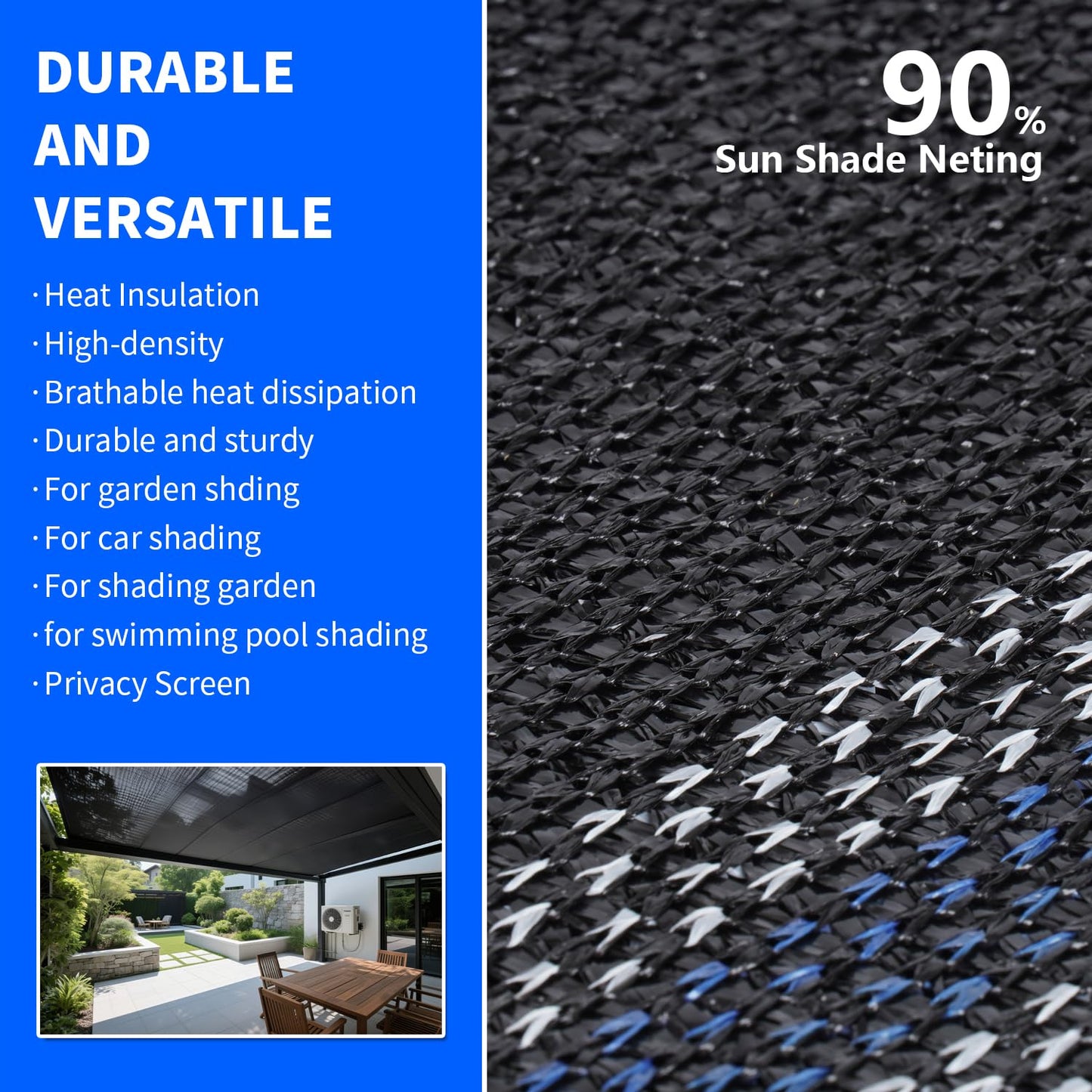 90% Shade Cloth,9.8x19.7ft Tear Resistant Sun Shade Net with Reinforced Grommet,Durable Garden Shade Tarp Cover for Greenhouse,Plant Cover, Chicken Coop,Patio and Pergola,Black