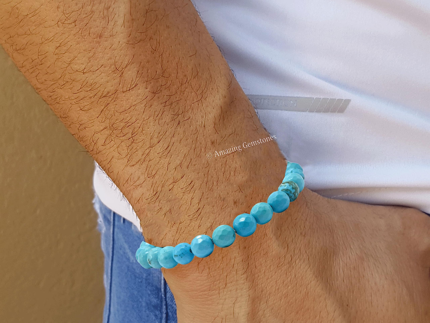 Amazing Gemstone Turquoise Bracelet for Women - Chakra Mens Bracelet Protection Crystals and Healing Stones - Blessing Spiritual Meditation Stocking Stuffers (Faceted Beaded Bracelet)