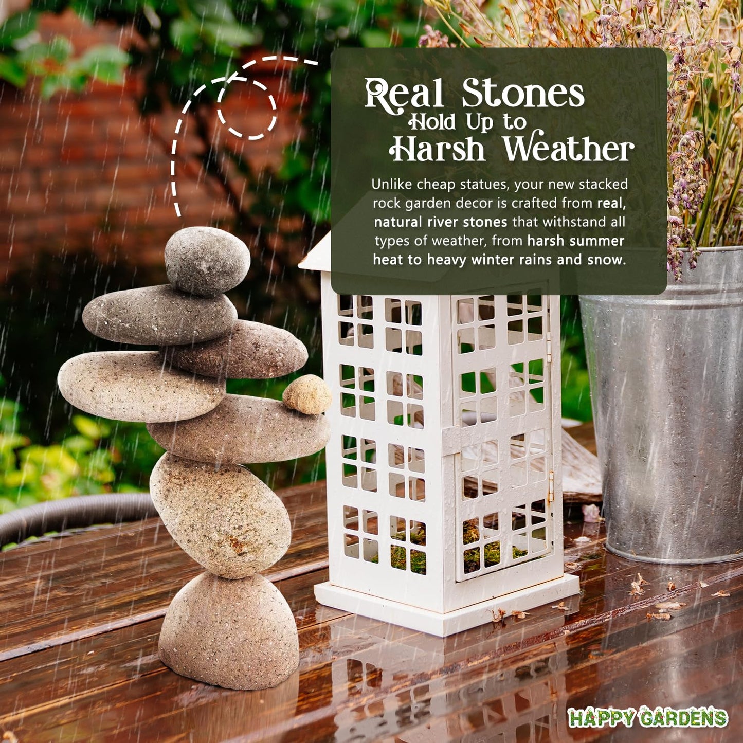Happy Gardens Zen Stacked Rocks Sculpture | Cairn Statue Balancing Rock Stone Decor for Japanese Garden | Stacking Pebbles