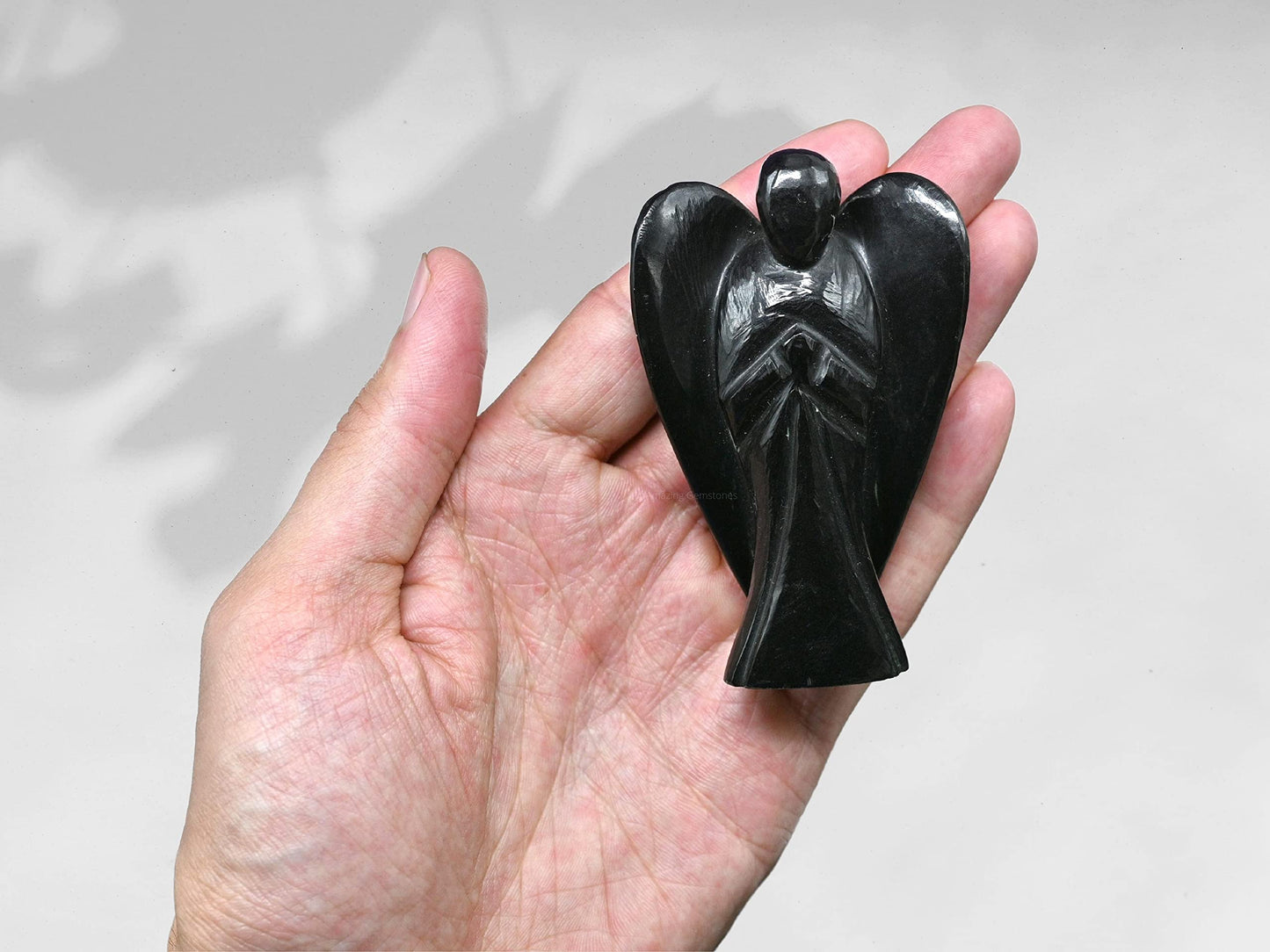 Amazing Gemstone Black Agate Angel - Black Agate Crystal Angel and Pocket Guardian Angel Crystal Figurines (3 Inches)