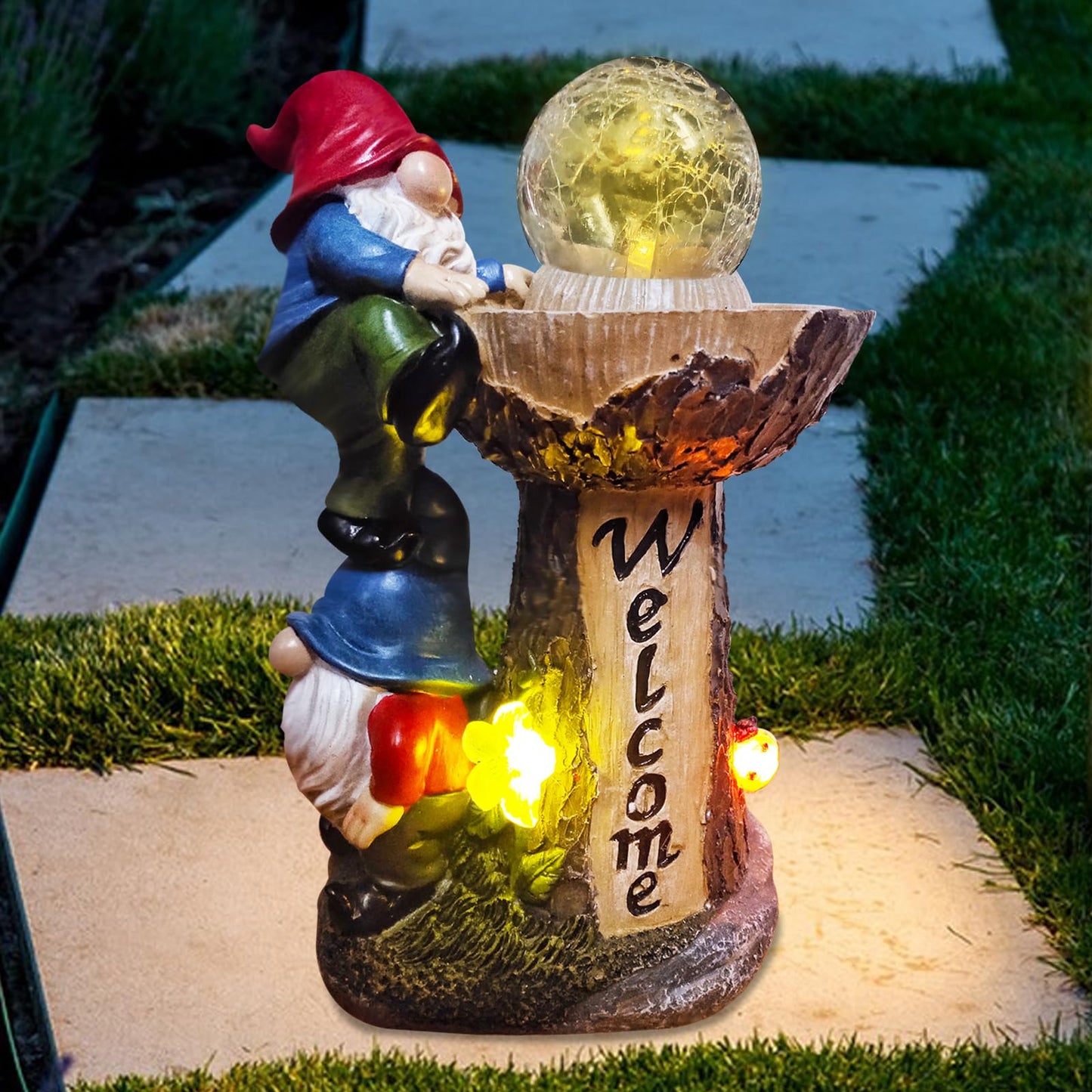 Binqiuu Garden Gnomes Outdoor Statue with Solar LED Lights, Solar Garden Gnomes Decorations10.4 in Funny Double Gnomes Sculptures Home Outdoor Lawn Yard Decor, Ideal Gnomes Gifts for Women/Grandma/Mom