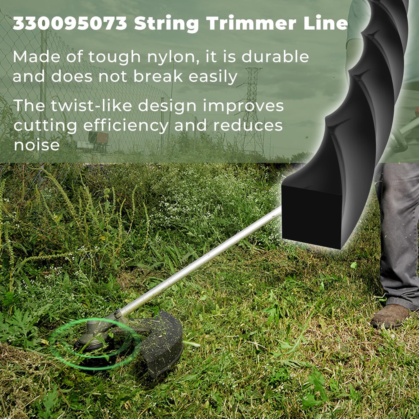 TOSRWGLL 0.095" Black Diamond Trimmer line Replacement for Echo Trimmer Models SRM-225, SRM-2620, SRM-2620T, SRM-3020T, 885 ft Heavy Duty Weed Eater String Twist Line 330095073