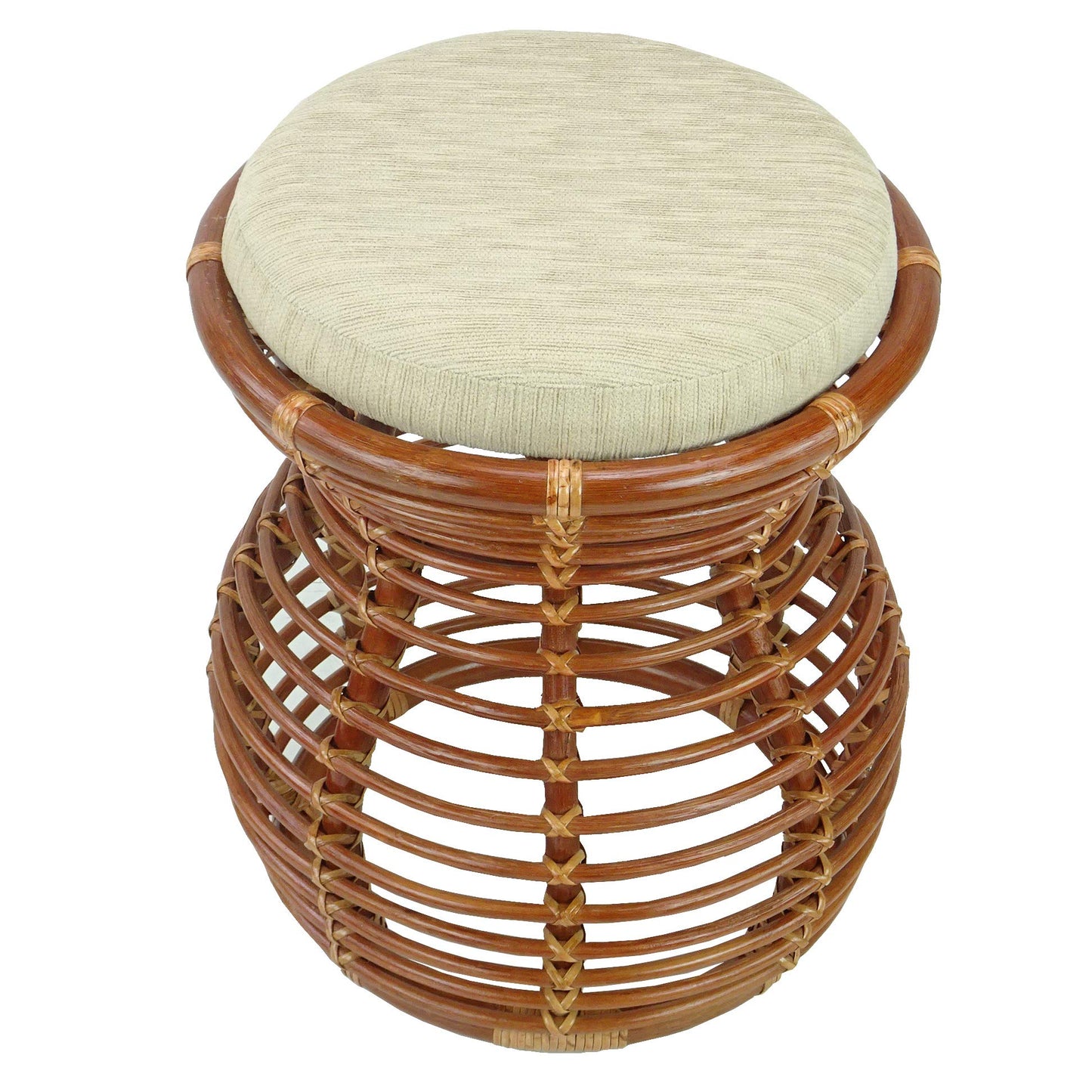 SunBear Furniture Handmade Natural Rattan Wicker Milan Ottoman Stool Vanity Bedroom Handmade Design ECO, Cognac (Light Brown)