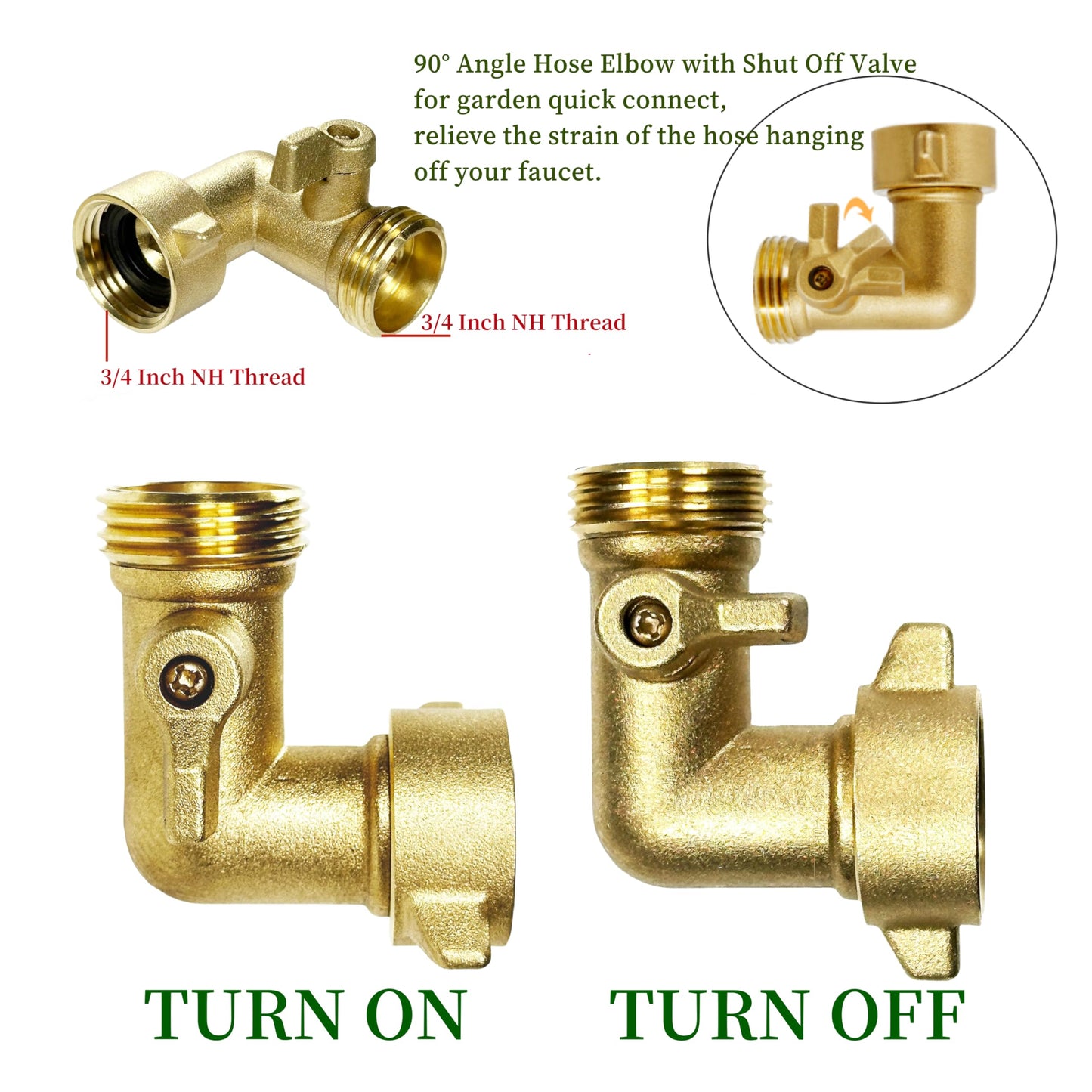 EZtar 90 Degree Garden Hose Elbow with Shut Off Valve - RV Water Hose Connector Brass Fitting for Tight Spaces (Elbow)