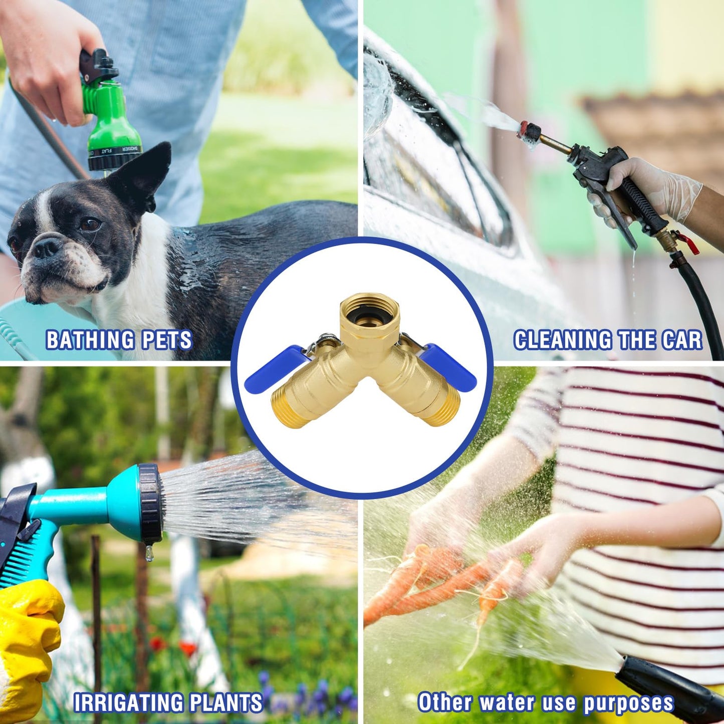 Napredak Garden Hose Splitter 2 Way, Heavy Duty Brass Hose Splitter with Individual Shut Off Valves, GHT 3/4 Hose Bib, Full Flow Dual Outlet Garden Hose Y Splitters for Outdoor Faucet Water Spigot