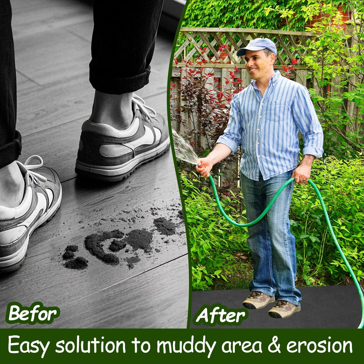 2Pcs Recycled Felt Mulch Mat Roll for Landscaping 8.2'x2' Black Garden Pathway Reusable Fabric Walkway Mat Permanent Mulch Sturdy Bed Liner Edging Border for Plants Vegetables Flower Weed Barrier