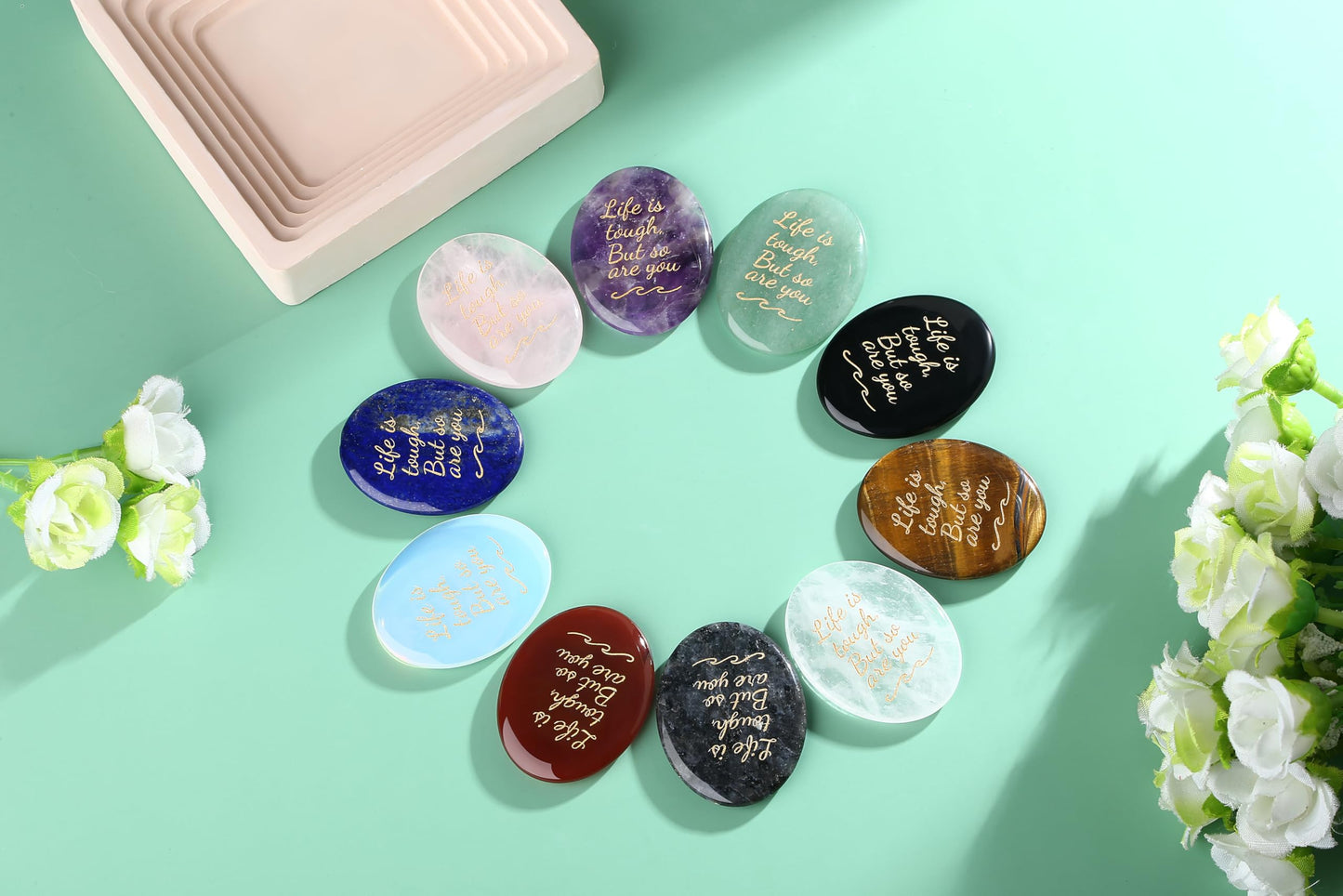 NUKAYAI Inspirational Gifts Worry Stone Green Aventurine Crystal Trinkets Crystals and Healing Stones Oval Natural Fidget Meditation Accessories Gemstones Reiki Palm Anxiety Relief Items for Women Men