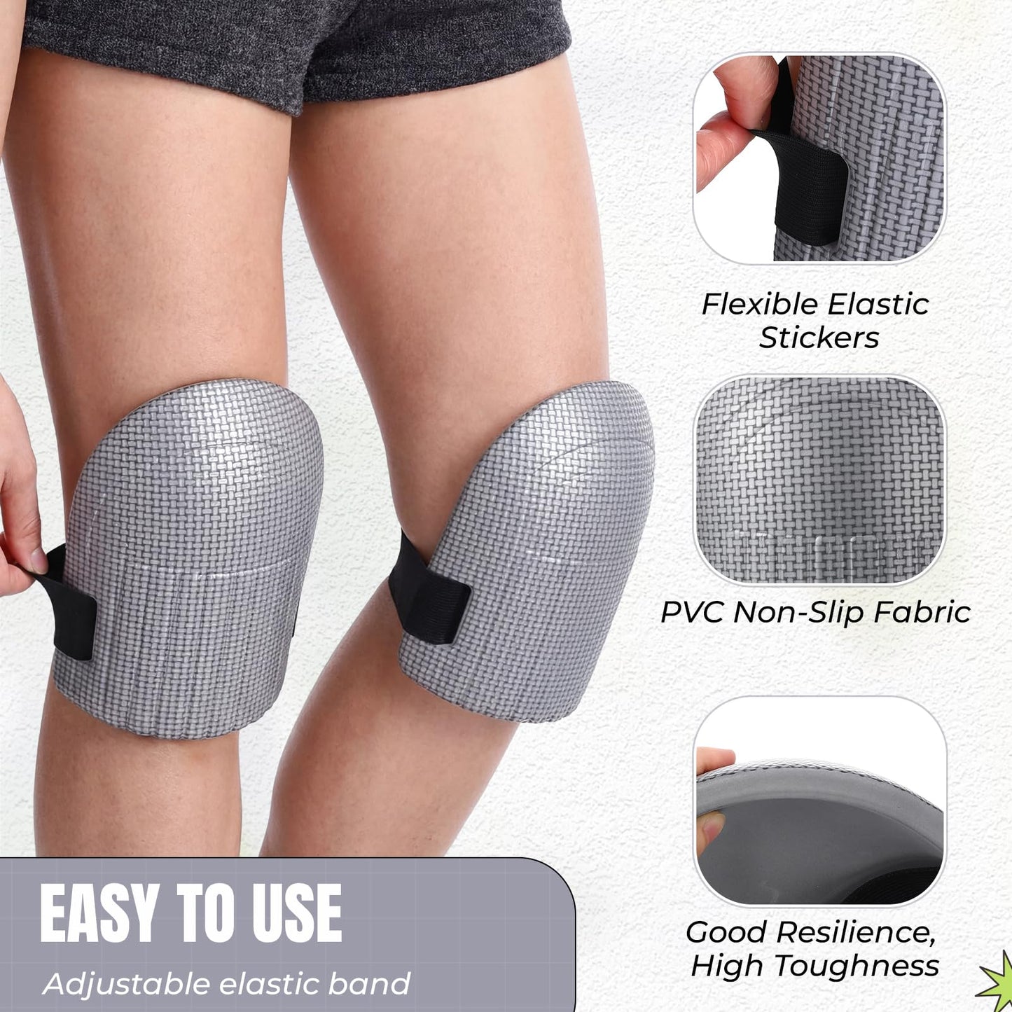WinnerWhy Gardening Knee Pads for Women and Men Lightweight Waterproof Foam Knee Pads for Gardening and Housework with Adjustable Hook'n'Loop Straps(Grey)