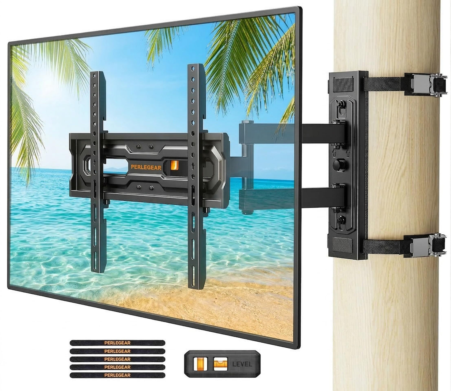Perlegear Gazebo TV Mount for Most 26"-74" TVs, No Drill Pillar TV Mount for Round & Square Columns, Full Motion TV Post Mount for Gazebo, Pole, Patio & Pergola, Holds up to 88 lbs, Max VESA 400x400mm