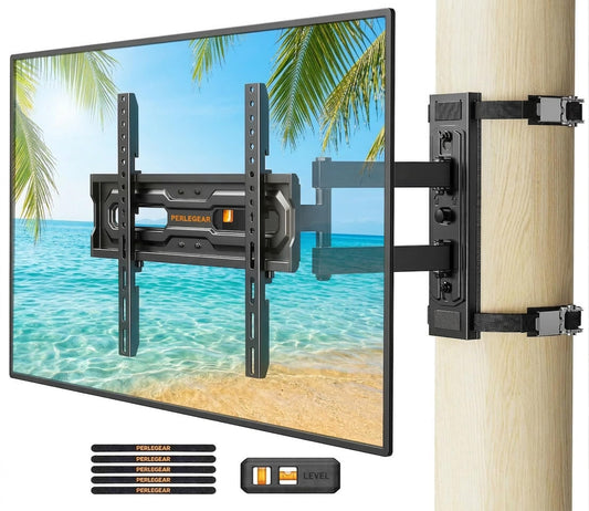 Perlegear Gazebo TV Mount for Most 26"-74" TVs, No Drill Pillar TV Mount for Round & Square Columns, Full Motion TV Post Mount for Gazebo, Pole, Patio & Pergola, Holds up to 88 lbs, Max VESA 400x400mm