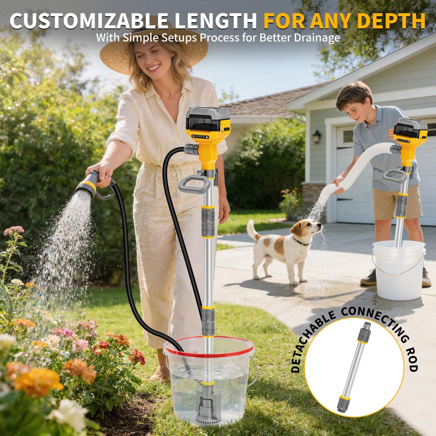 Stick Water Transfer Pump Compatible For Dewalt 20V Battery(NO Battery), Cordless 800GPH Stick Water Transfer Pump With 37-INCH Hose & Detachable Rod For Pool Pond Garden Fountain Boat Livestock Tanks