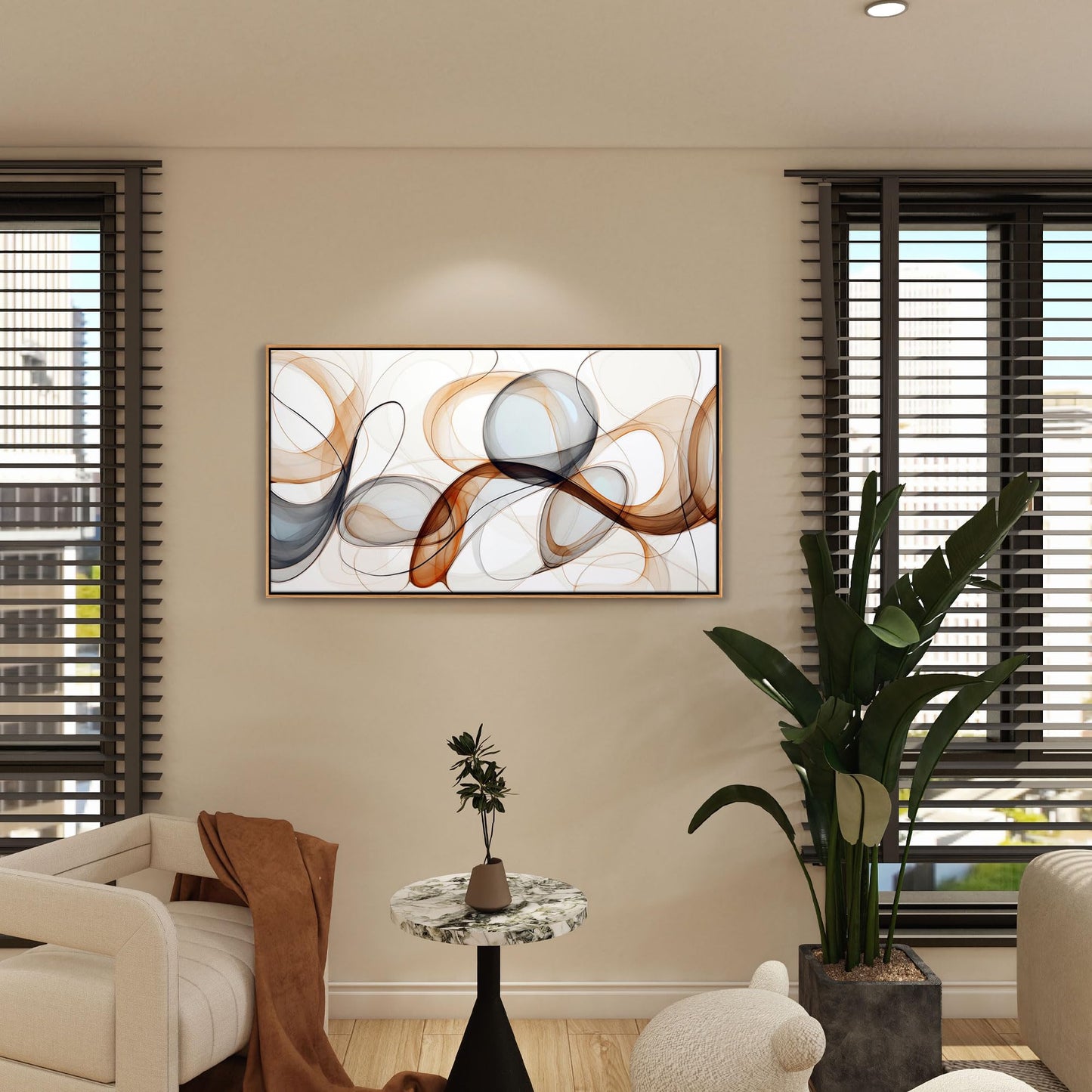 XLSJERST Modern Abstract Wall Art - Deep Spiritualism Art White And Brown Canvas Pictures Artwork Living Room Office Bedroom Wall Decor