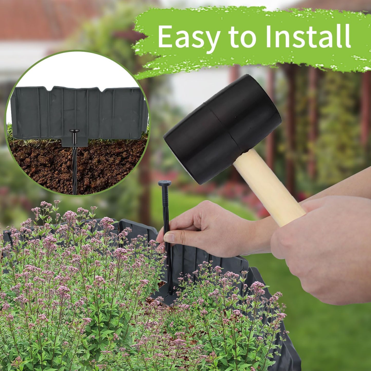 Garden Edging Border, 16FT Landscape Edging Borders for Flower Beds, Imitation Stone Effect Garden Lawn Border Faux Stone Landscape Edging and Plastic No Dig (20Pcs, Black)