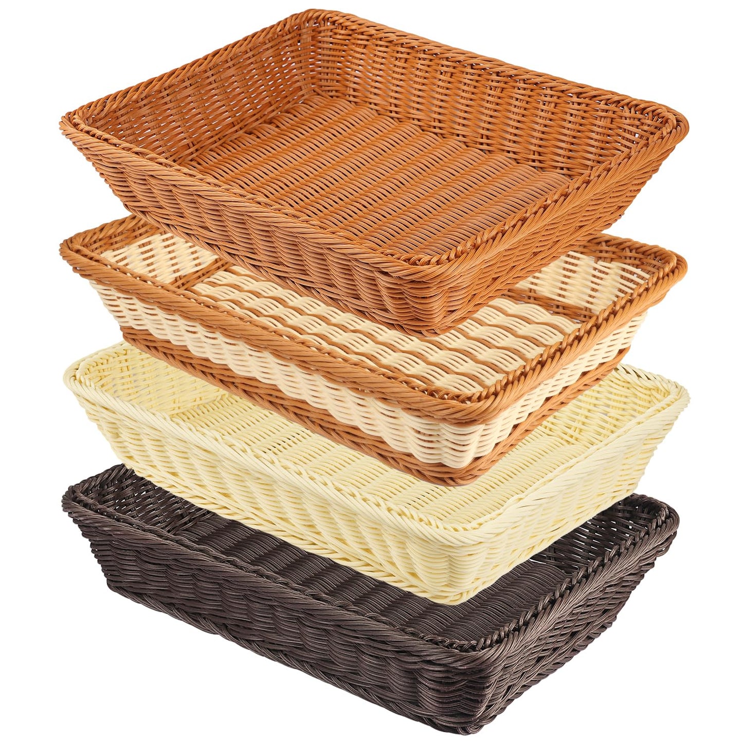 4 PCS 16x12 Inch Wicker Bread Basket, Woven Serving Basket, Tabletop Food Serving Basket for Restaurant, Bakery, Family Party, Hotel Serving, Fruits, Vegetables and Snacks(4 color)