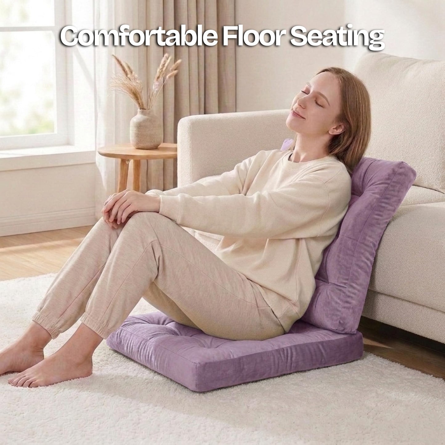 Meditation Cushion Set of 2, Floor Cushions for Adults, Velvet Floor Pillows for Sitting, Tufted Seat Cushions for Yoga, Living Room, Bedroom & Reading Nook, Machine Washable, 22 x 22 Inch, Lavender