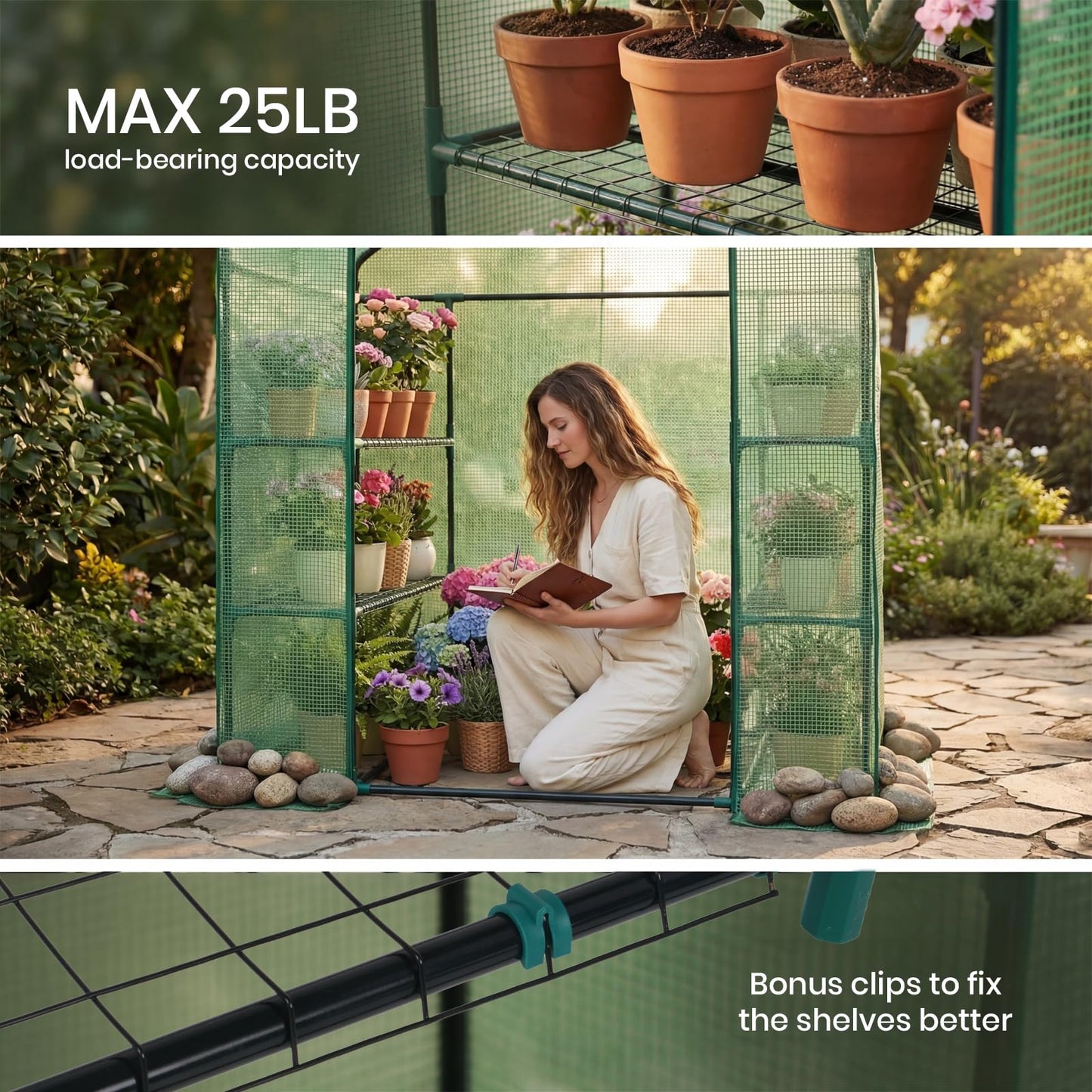 Greenhouse for Outdoors,55 x 28 x 78'' Small Greenhouse,Walk in Plant Greenhouses with 3 Tiers 6 Shelves,Heavy Duty with Durable PE Cover,Heavy Duty Plant Greenhouses for Garden and Backyard