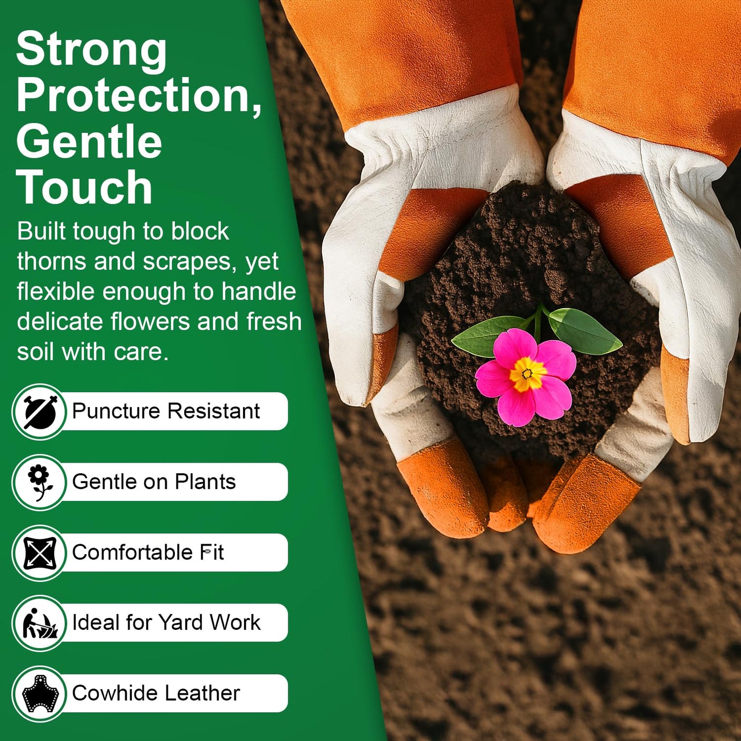 Gastody Long Sleeve Leather Gardening Gloves for Women & Men – Thornproof & Puncture Resistant Cowhide Work Gloves – Heavy Duty Yard Work, Pruning, Landscaping, Welding, Construction L