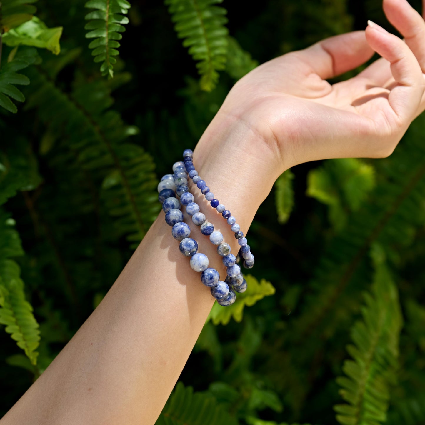Bivei Blue Spotted Jasper-Calm Flow-4mm Beaded Bracelets for Women Handmade Semi Precious Natural Stone Stretch Elastic Jewelry Yoga Protection Gifts