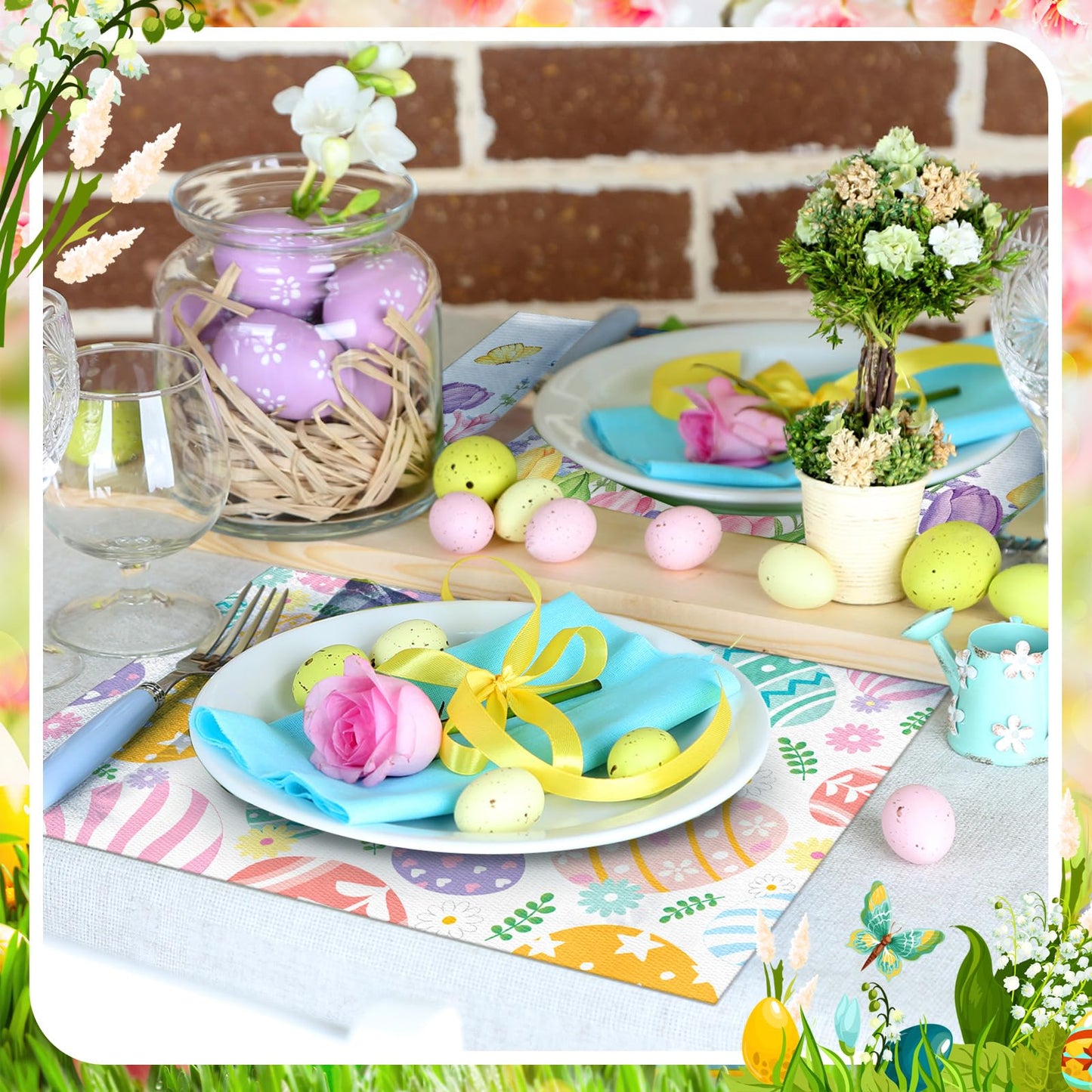 CHENGU 8 Pcs Spring Seasonal Holiday Placemats 12x18 Inch Plastic Spring Tulip Flower Table Mats for Party Home Dining