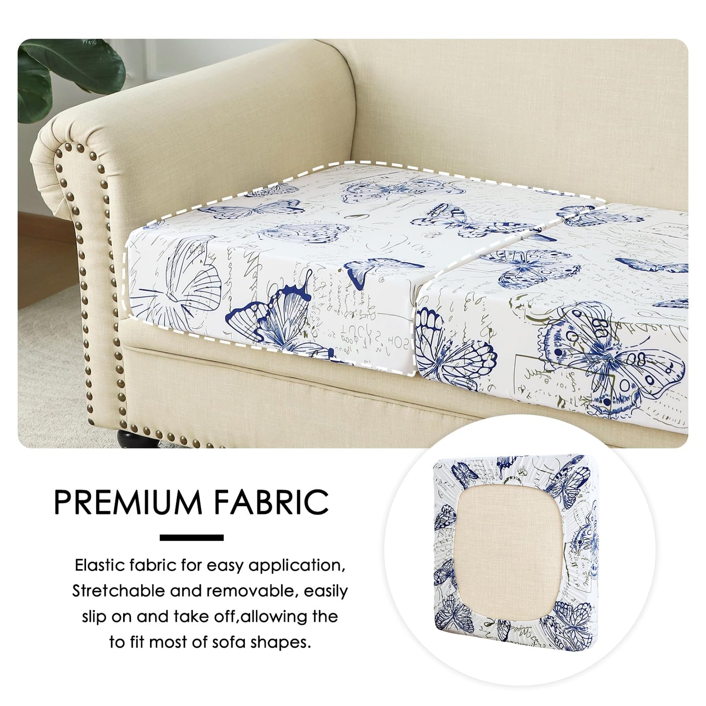FORCHEER Printed Couch Cushion Cover Stretch Butterfly Slipcover for Sofas and Couch Cushions Indoor Washable 19-26 inch Long (1PC,Style 14)