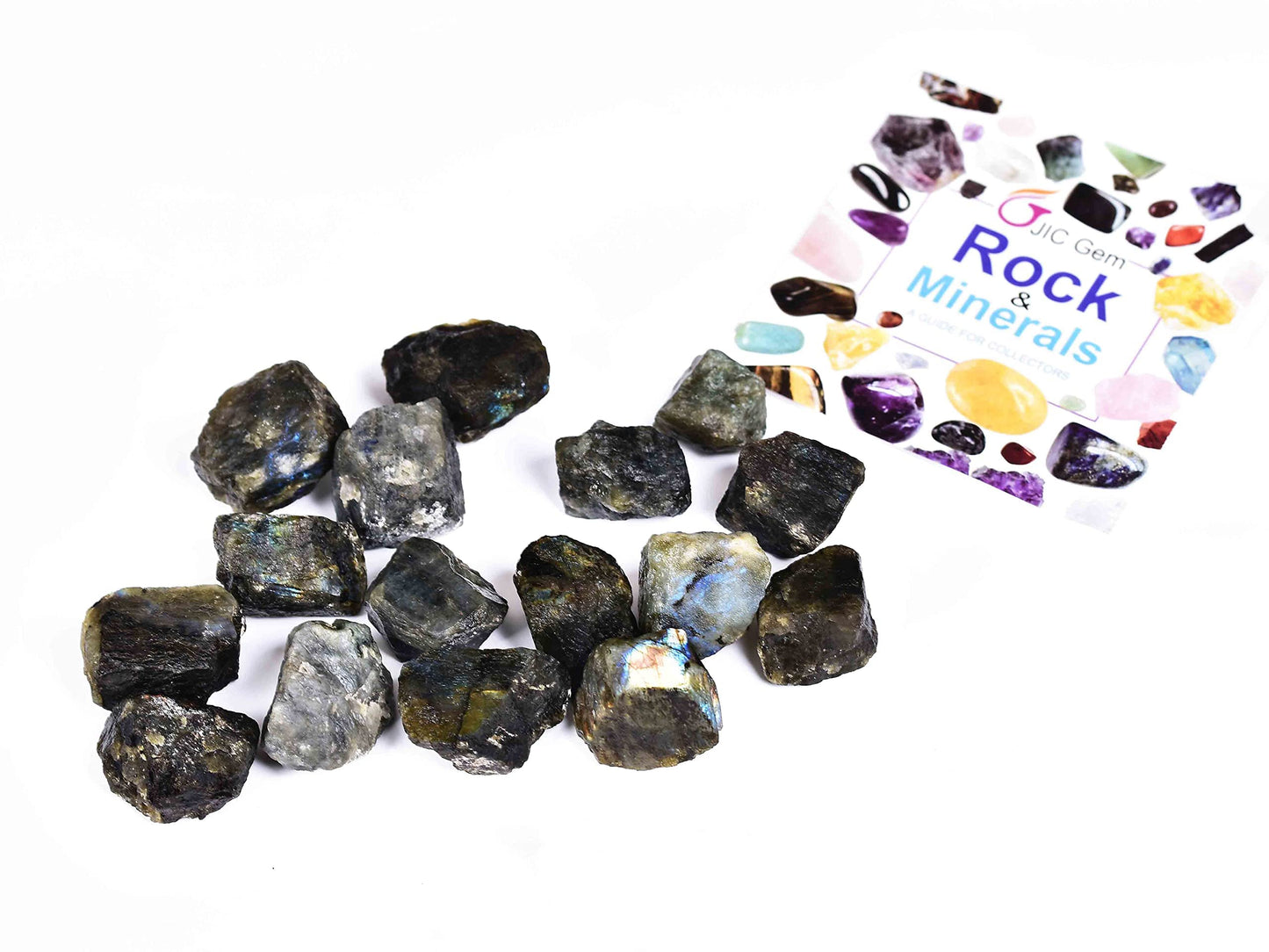 JIC Gem 12-16Pcs 0.7 Lbs Natural Rough Stones Labradorite Quartz Mineral Speciment Raw Stone Madagascar Crystal Bulk Rough Stones