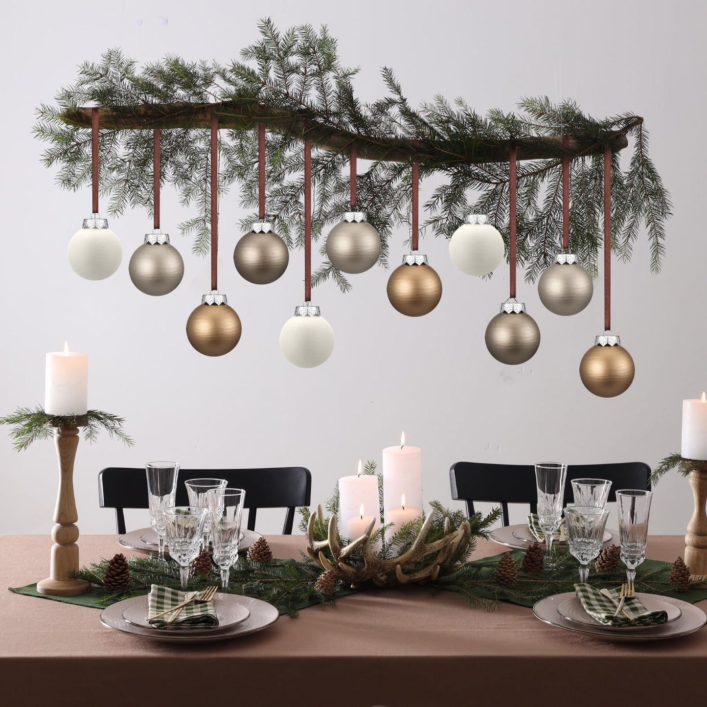 Suilung 12 Pcs Modern Neutral Christmas Ball Ornaments Set 2.4 Inch Rustic White Brown Xmas Baubles Shatterproof Textured Farmhouse Modern Christmas Decor for Xmas Tree Holiday Indoor Home Decor