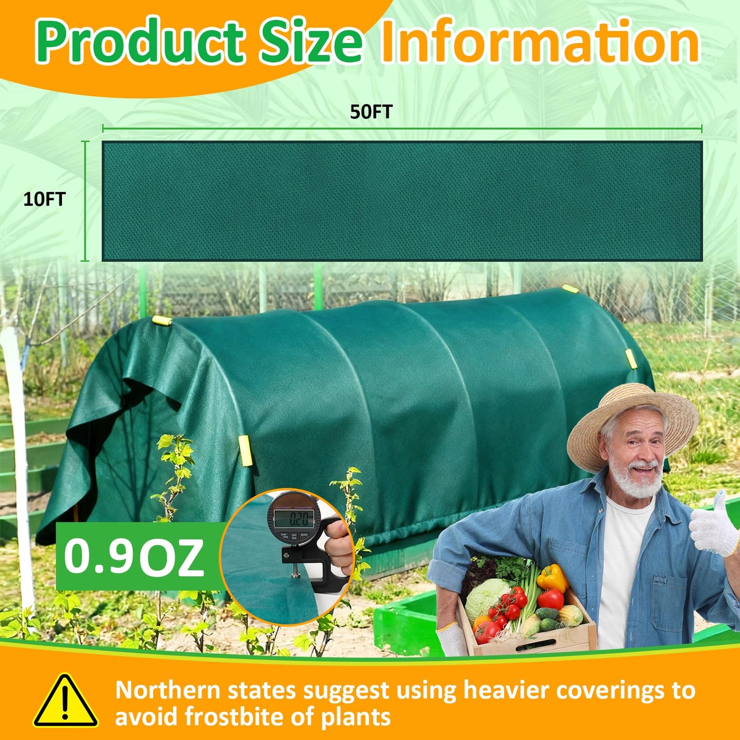 Green Plant Covers Freeze Protection, 10 x 50 ft - 0.9 oz/yd² Frost Cloths for Outdoor Plants, Tree Covers Freeze Protection, Winter Garden Blanket, Sun Cover for Plants for Greenhouse, Vegetables