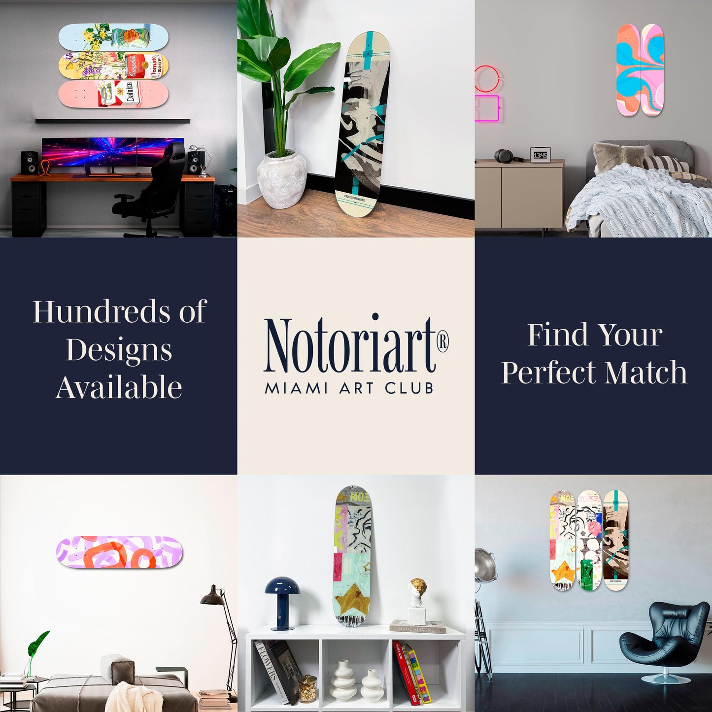 Notoriart Modern Abstracts Acrylic Wall Art Die-Cut Easy-to-Hang, 1 Panel 8" x 32", Paint Flowers Skateboard