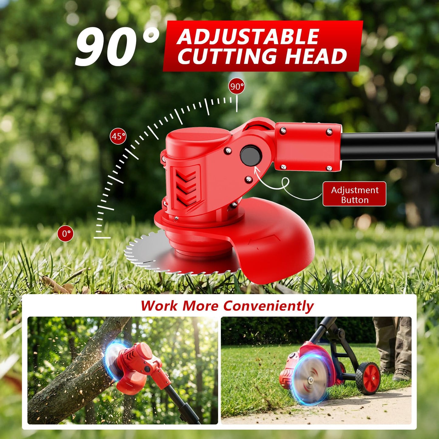 Electric Weed Wacker Cordless, 4000mAh Weed Eater Battery Powered with Wheel, 4 in 1 Grass Trimmer/Heavy Duty Brush Cutter/Lawn Edger/Weed Trimmer, No String Trimmer with Blade, 2 Battery Garden Tool
