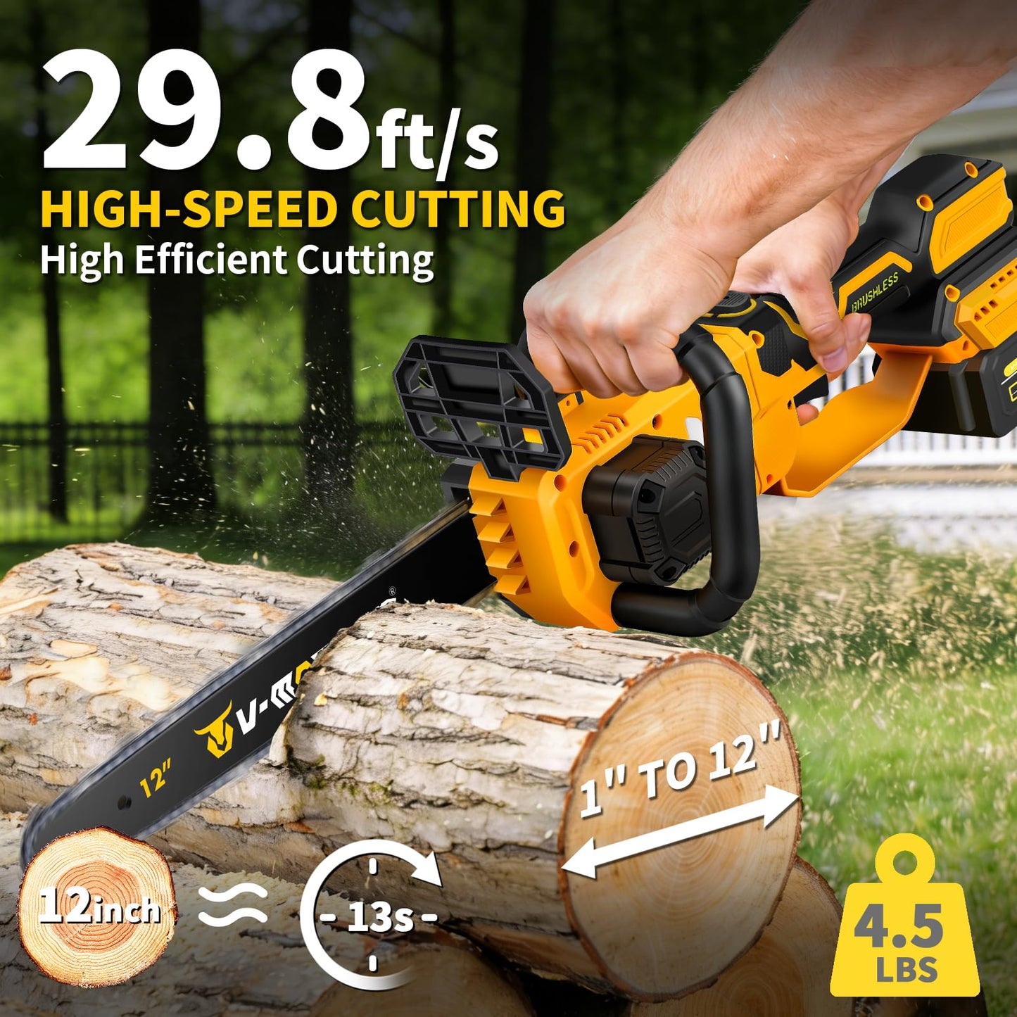V-MODEST 21V Brushless Telescopic Chainsaw - 12" Lightweight Battery Powered Chainsaw，Cordless Electric Chain Saw with 2 x 4.0Ah Lithium-ion Batteries Chainsaws for Tree Trimming, Branch Pruning