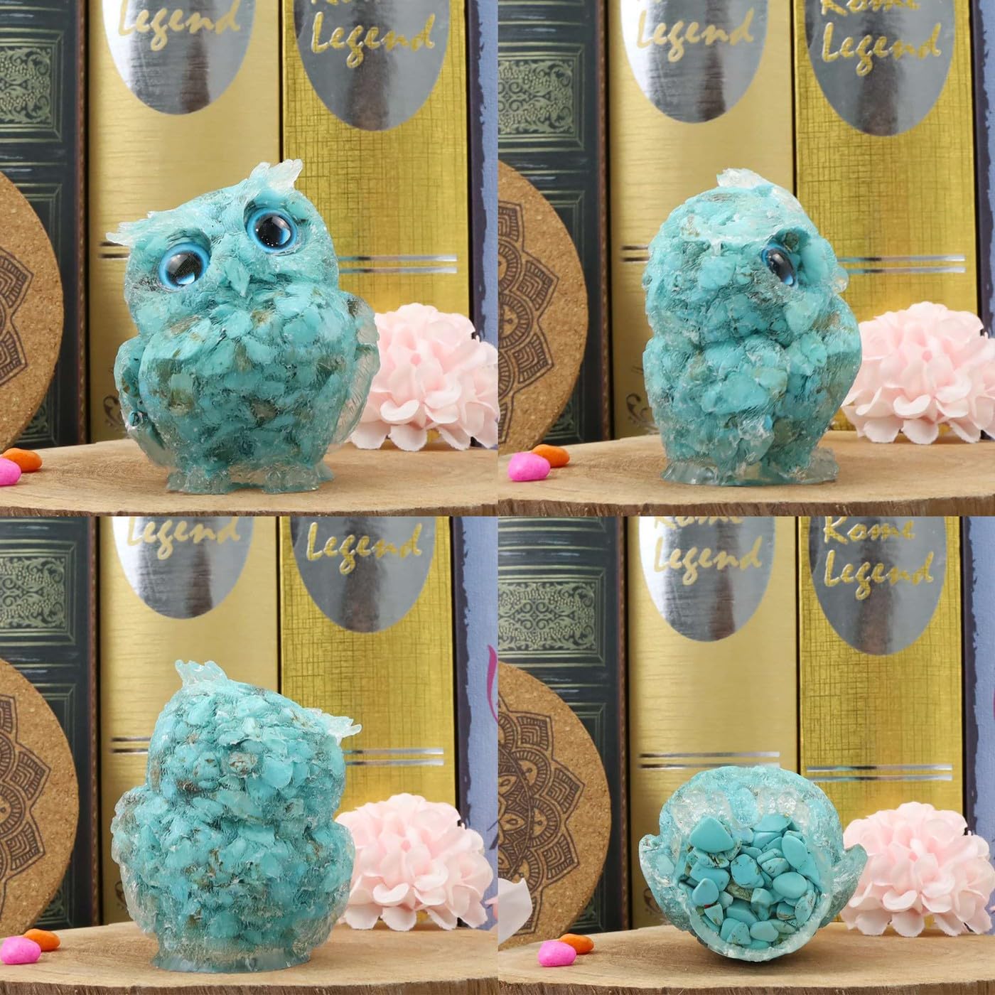 LAIDANLA Turquoise 2.4" Owl Statue Natural Healing Crystal Cute Owl Animal Figurine Pocket Sculpture Reiki Spiritual Energy Gemstone Home Office Room Desk Decor Gifts for Women Men
